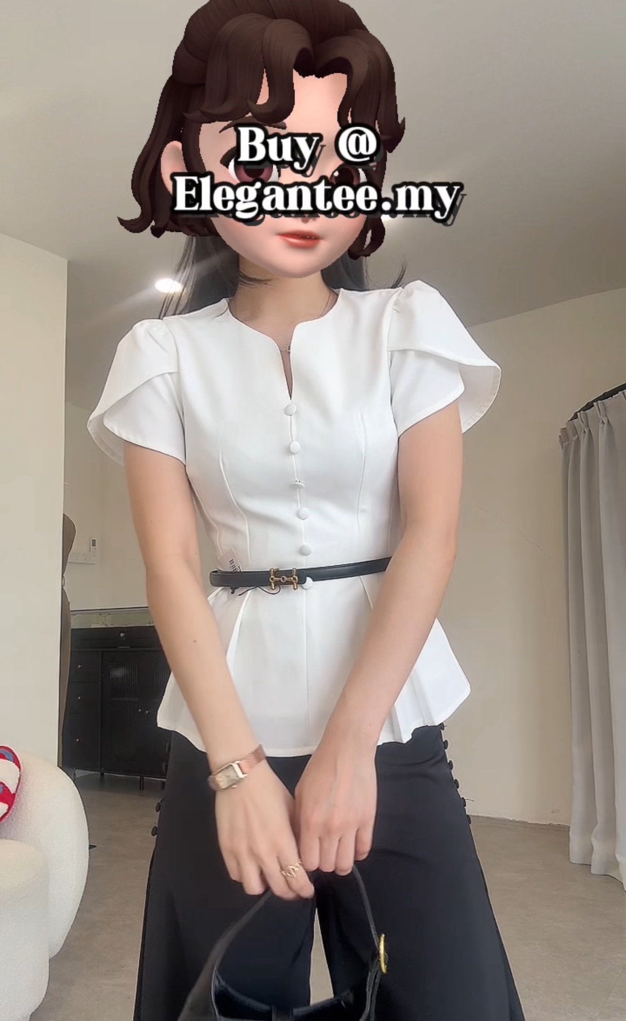 宫廷短袖多折修身Top