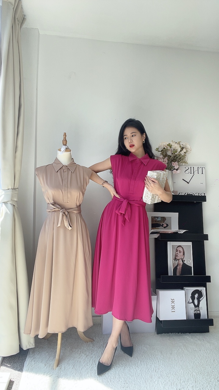 通勤垫肩无袖连身裙