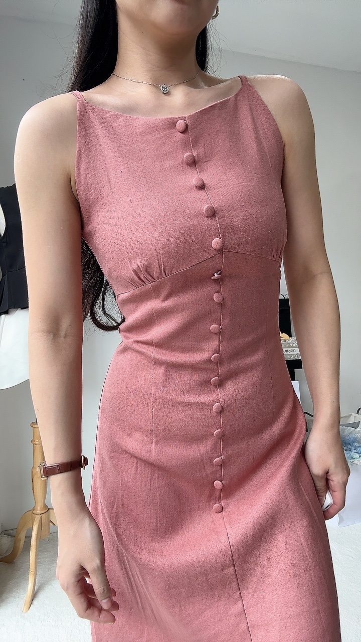 亚麻高雅一字领连身裙