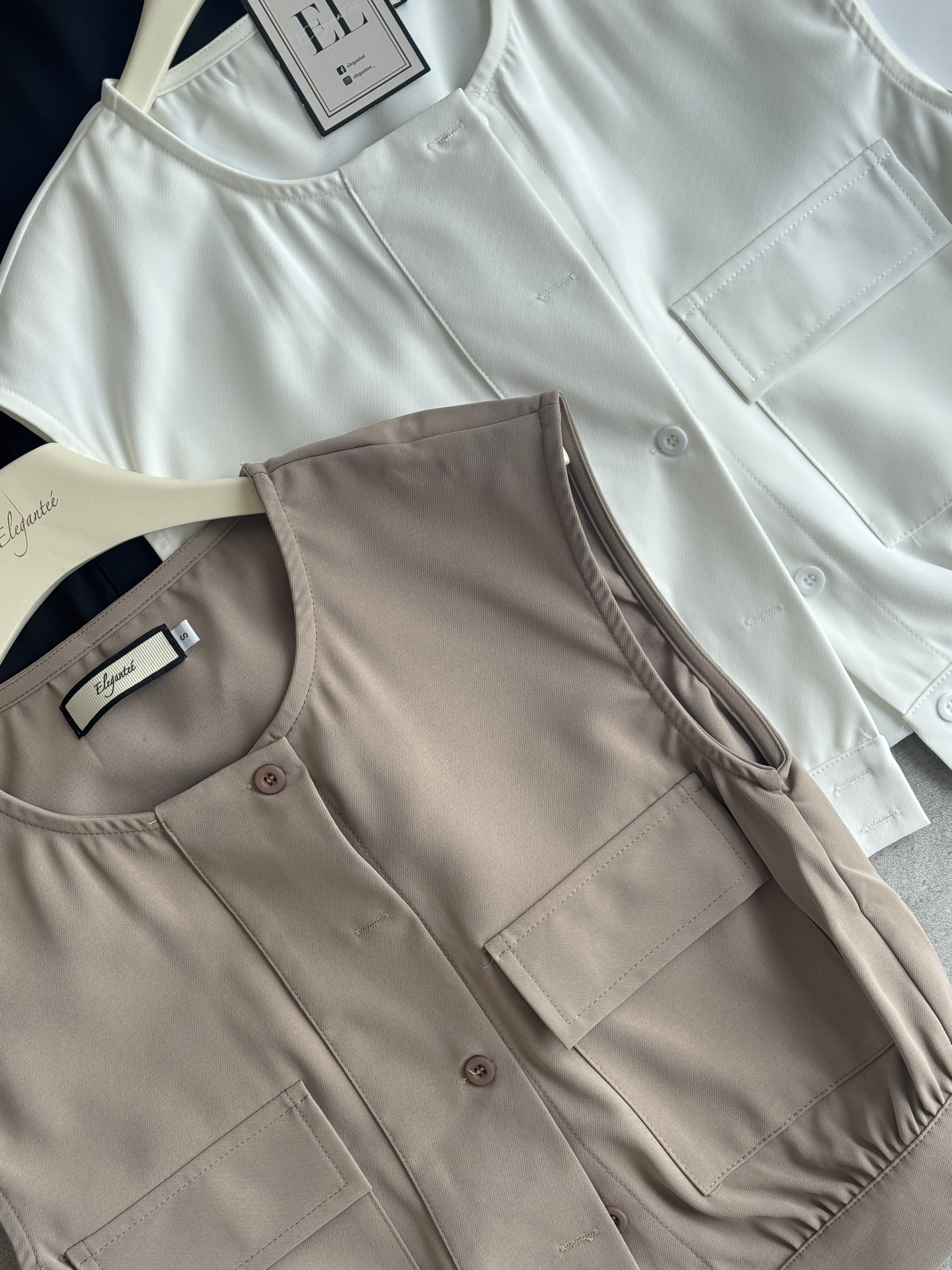 无袖过肩口袋Top