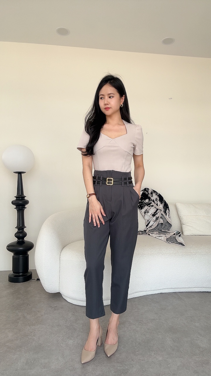 双腰带设计烟管裤