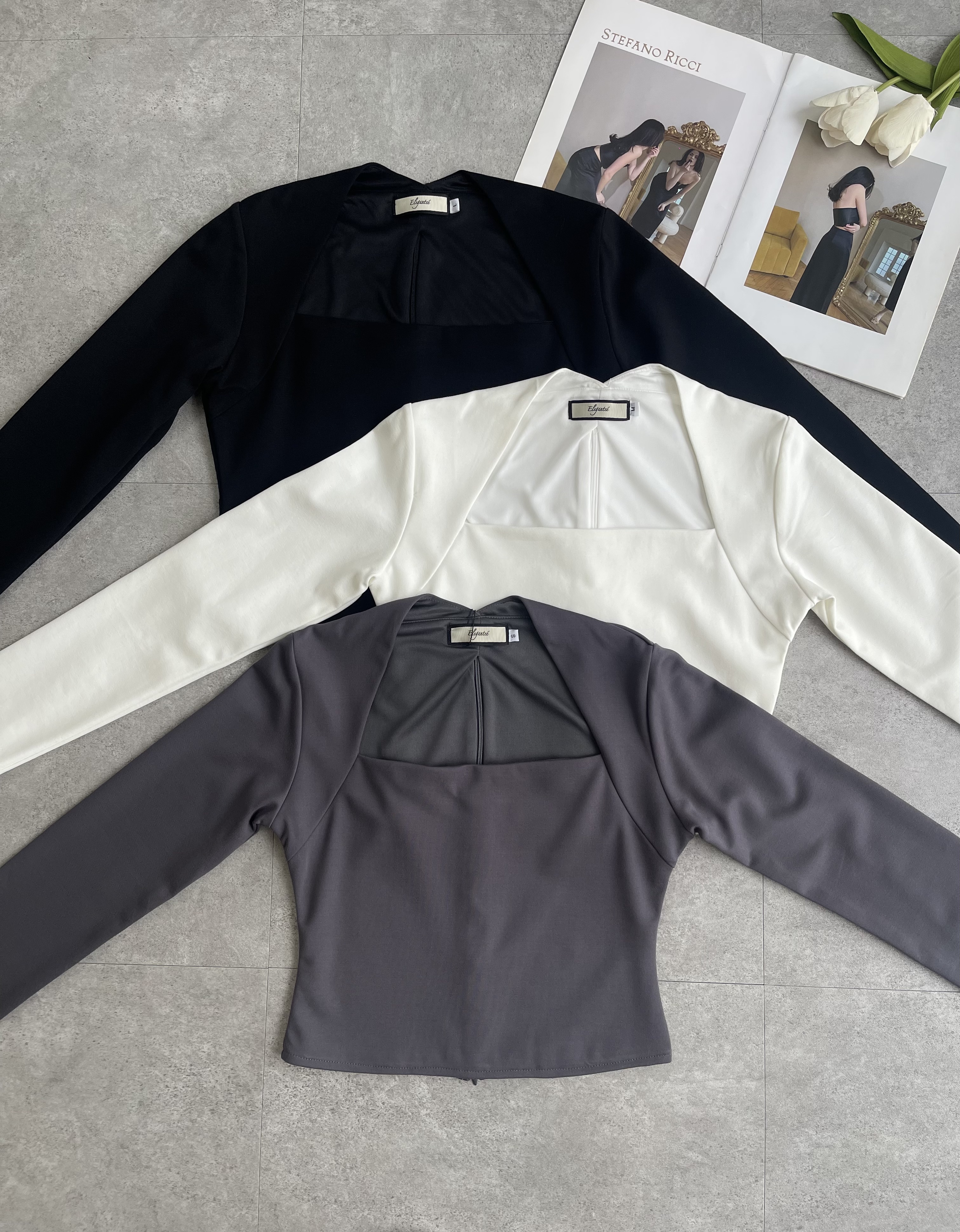 厚cotton斜三角领长袖Top