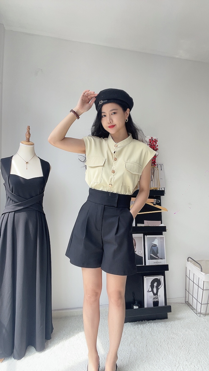 厚腰线西装4分裤