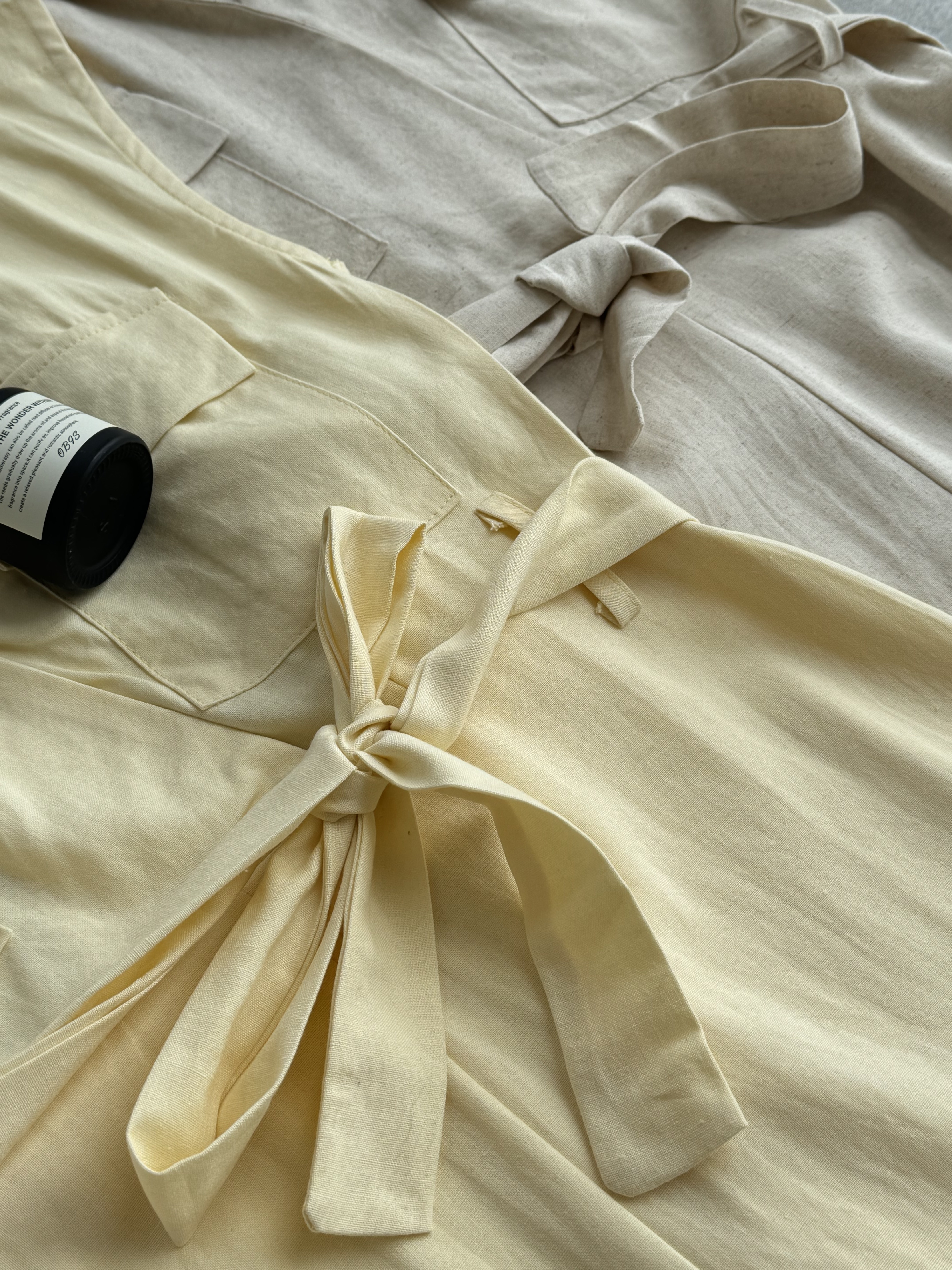 软麻轻爽工装风过肩袖dress