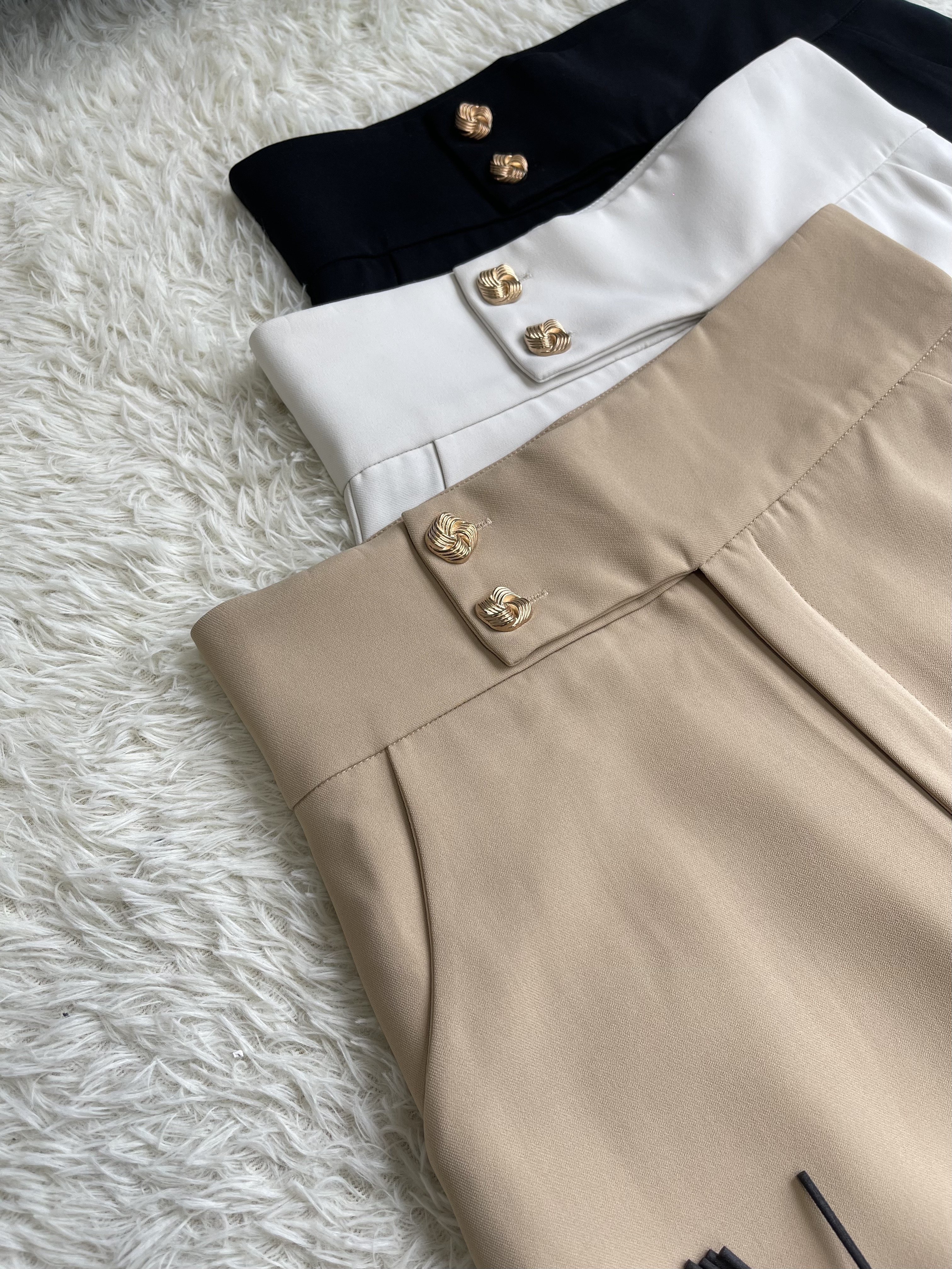 通勤金扣滑面直筒阔腿裤