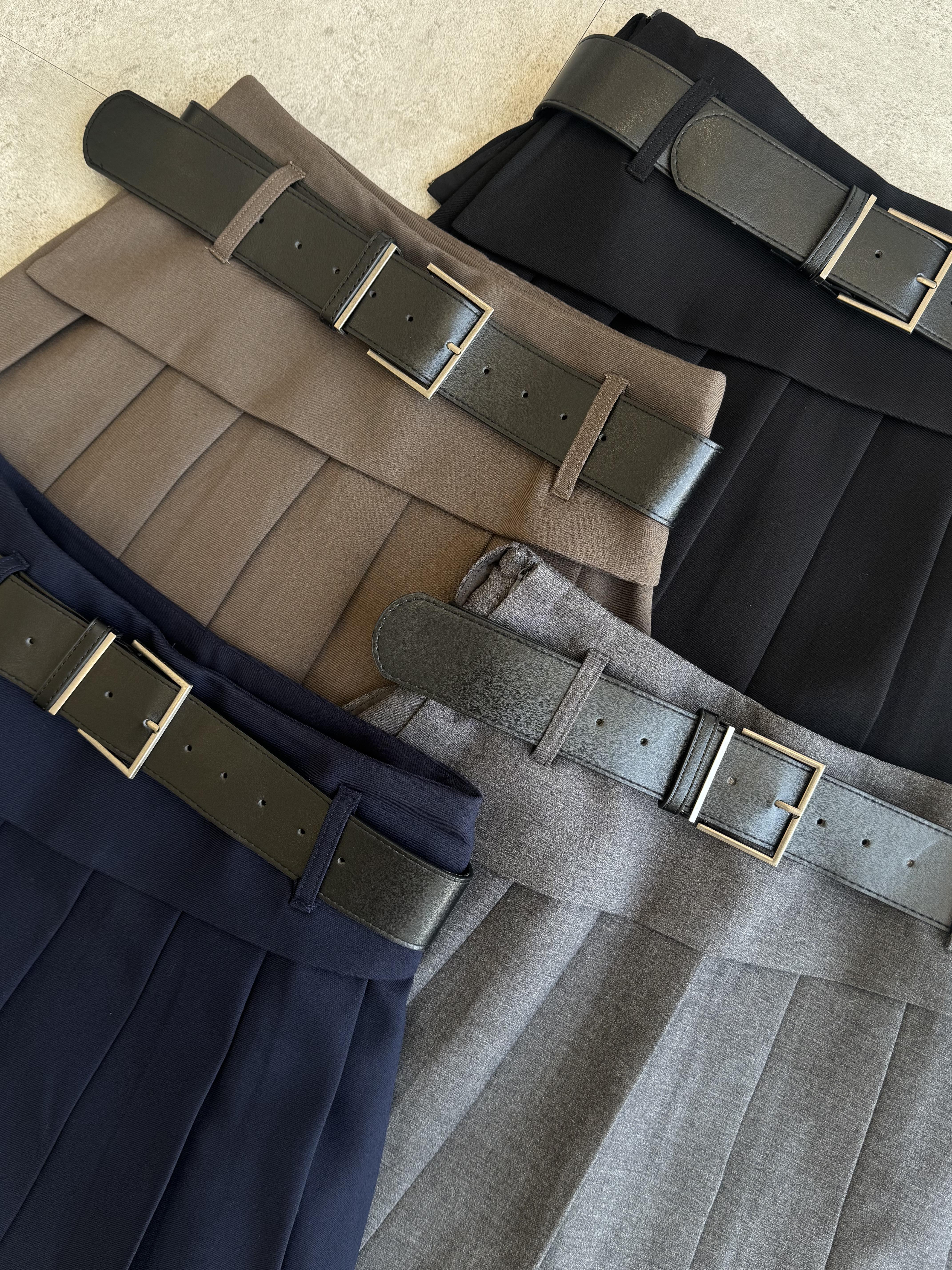 时髦厚腰带百褶裙（厚西装高质感）