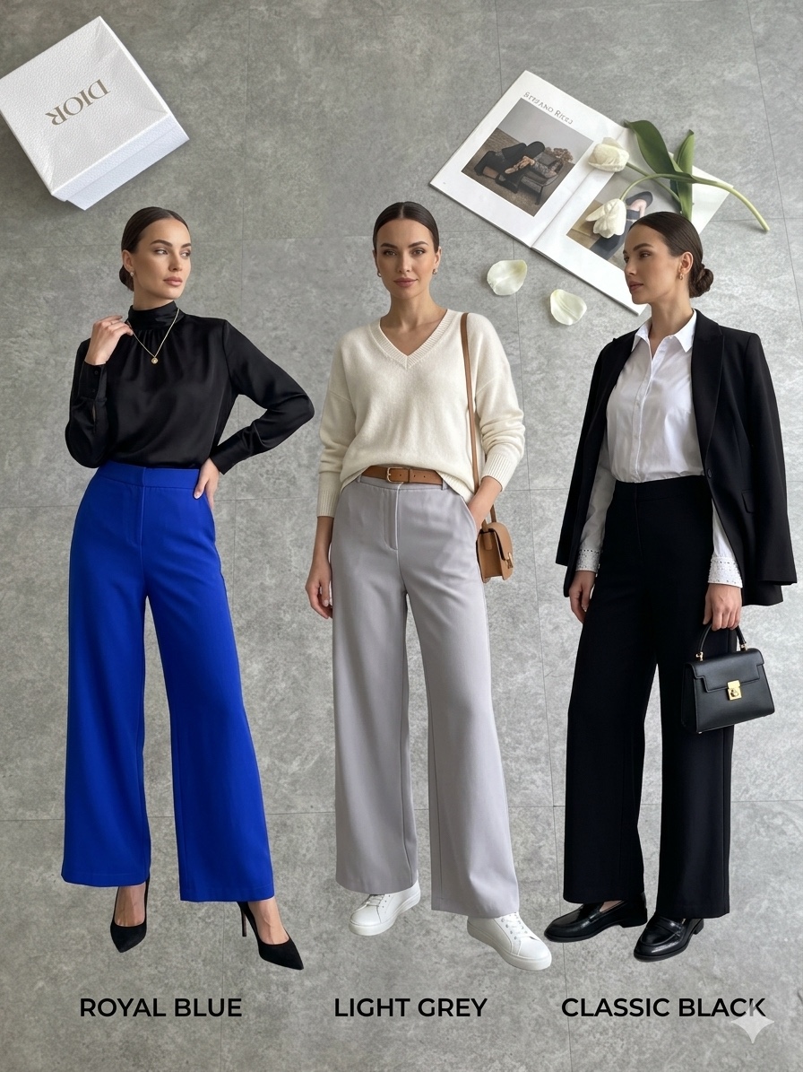 《高品》简约大气西装滑面直筒阔腿裤