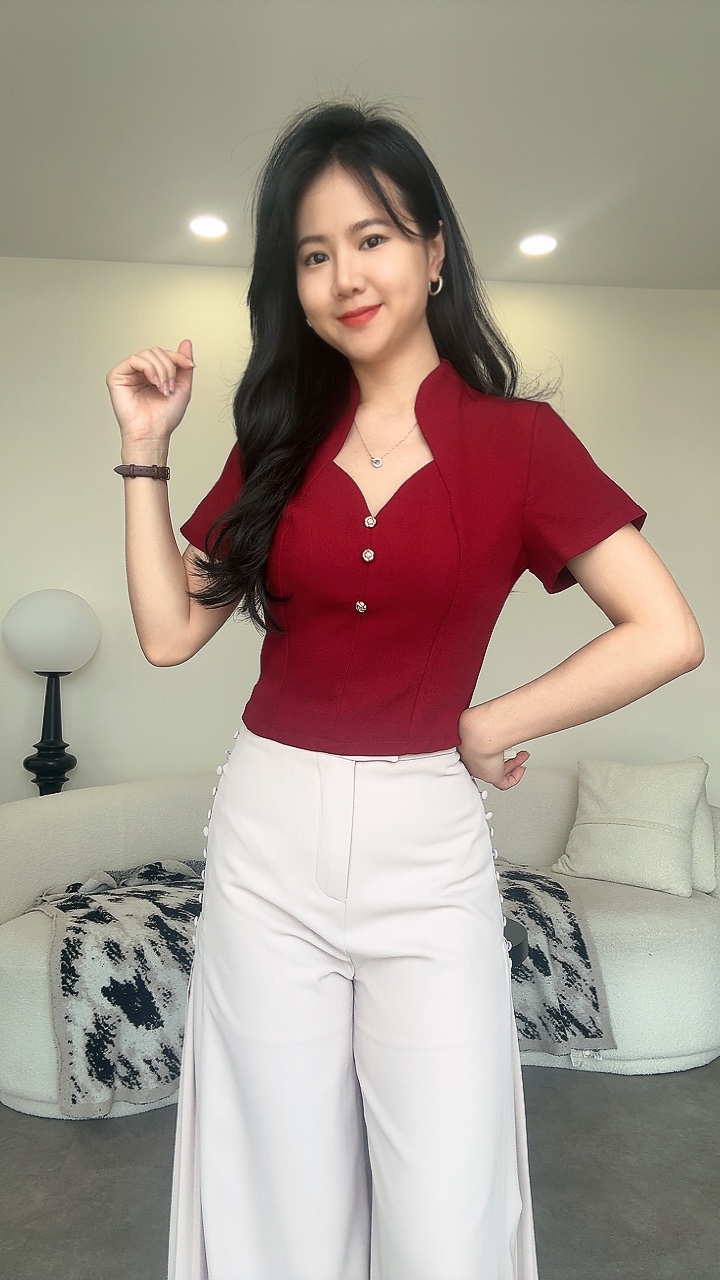 高雅菱形领短袖Top