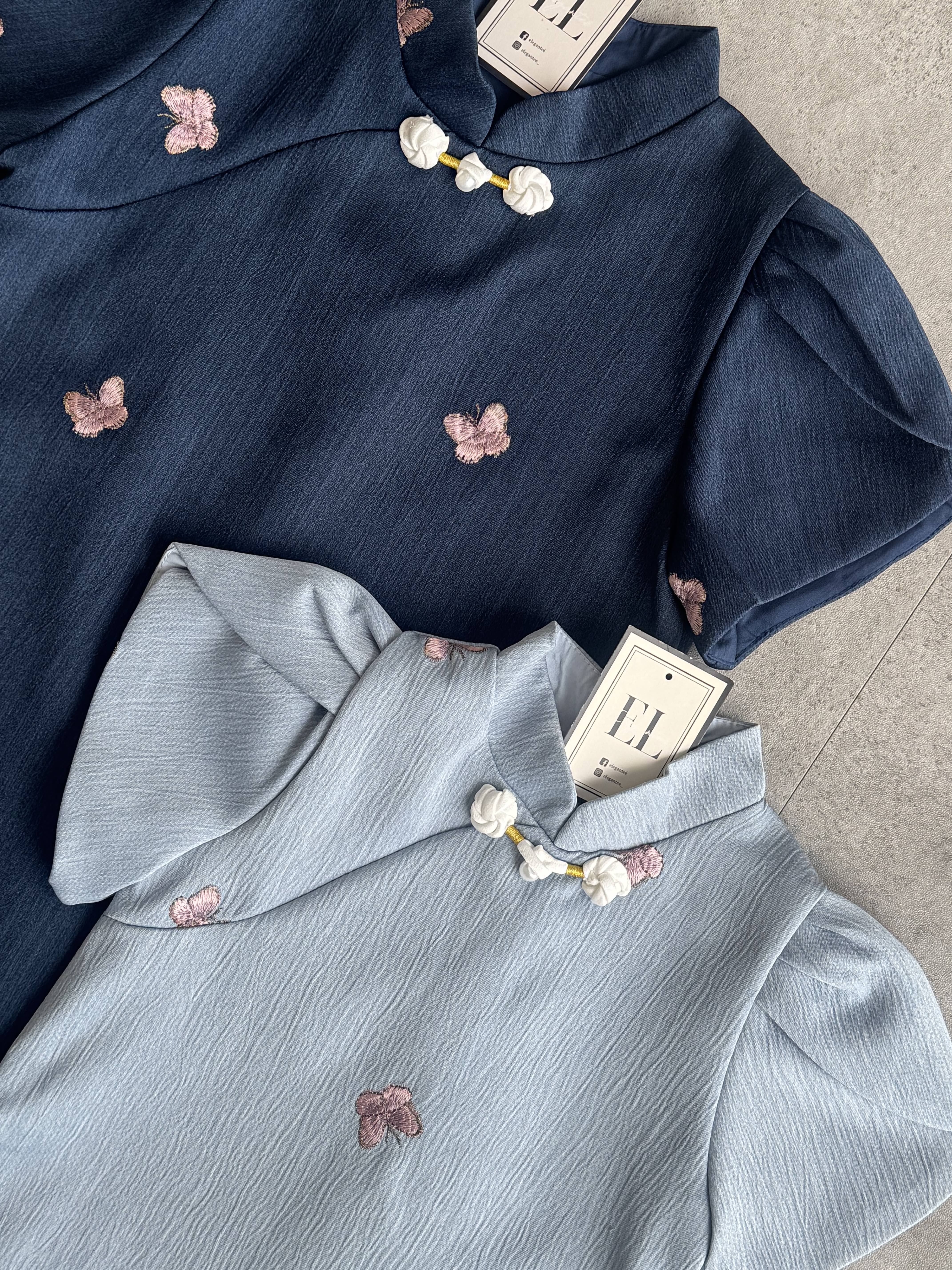 《女童》粉蝴蝶刺绣高质感纹理面料旗袍