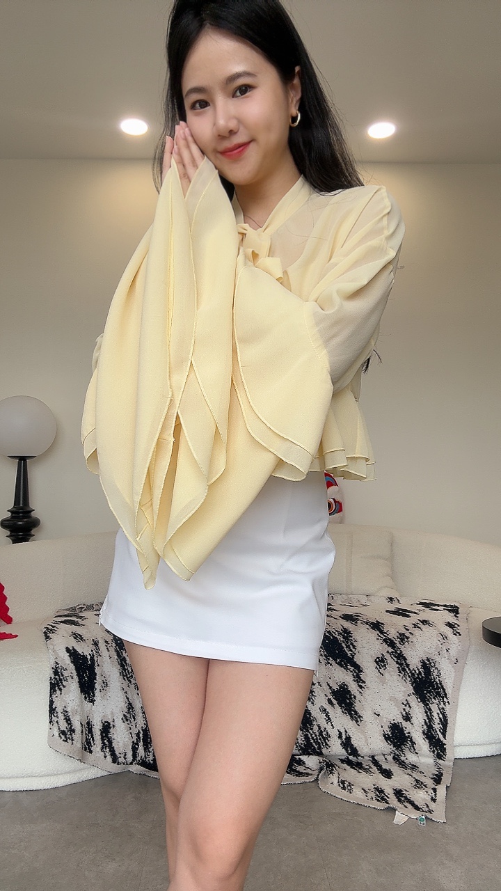 多层荷叶袖雪纺两件式😍(胸垫）