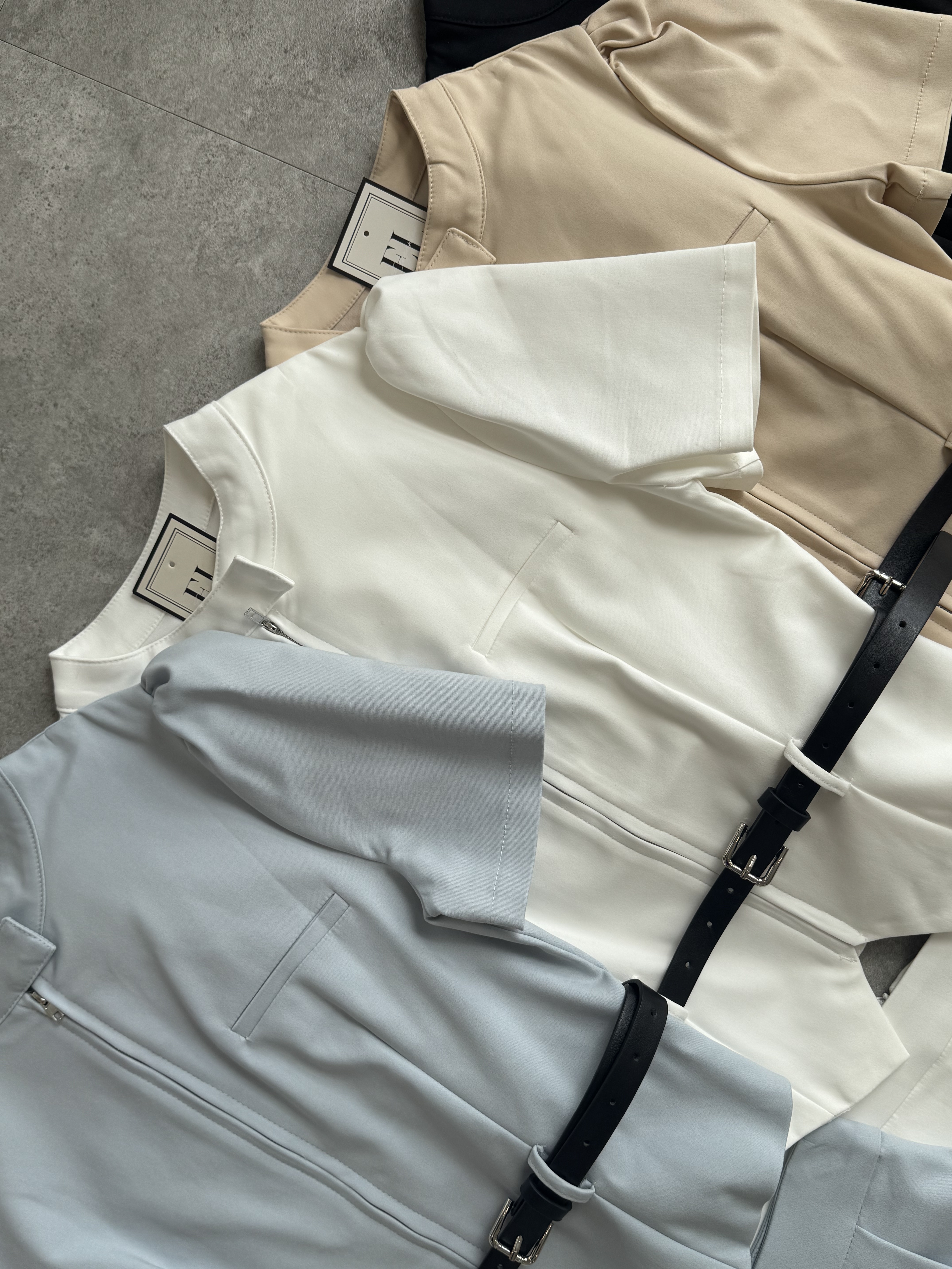 拉链皮带酷女孩短袖短裙套装 