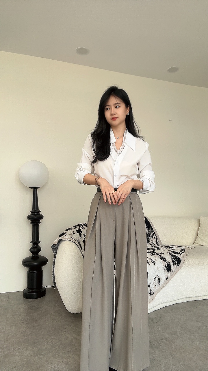 塑胶腰高开叉阔腿裤-腰带