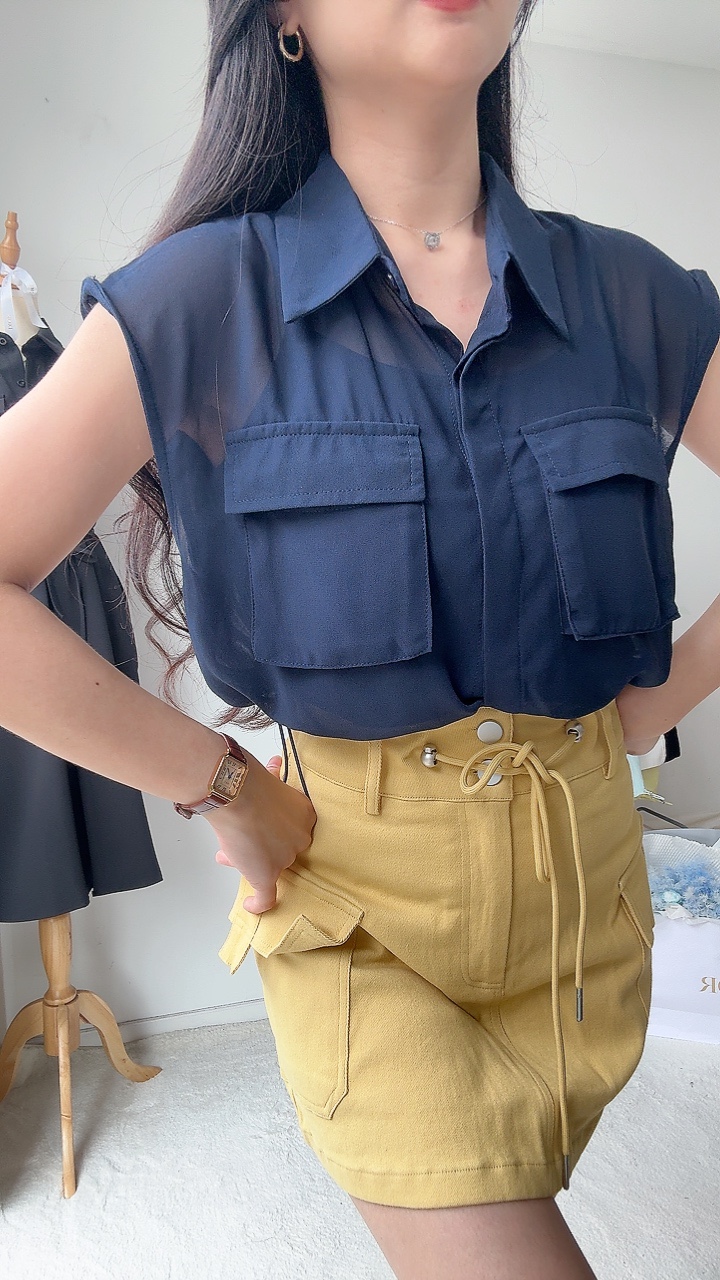 透视工装风两件式上衣