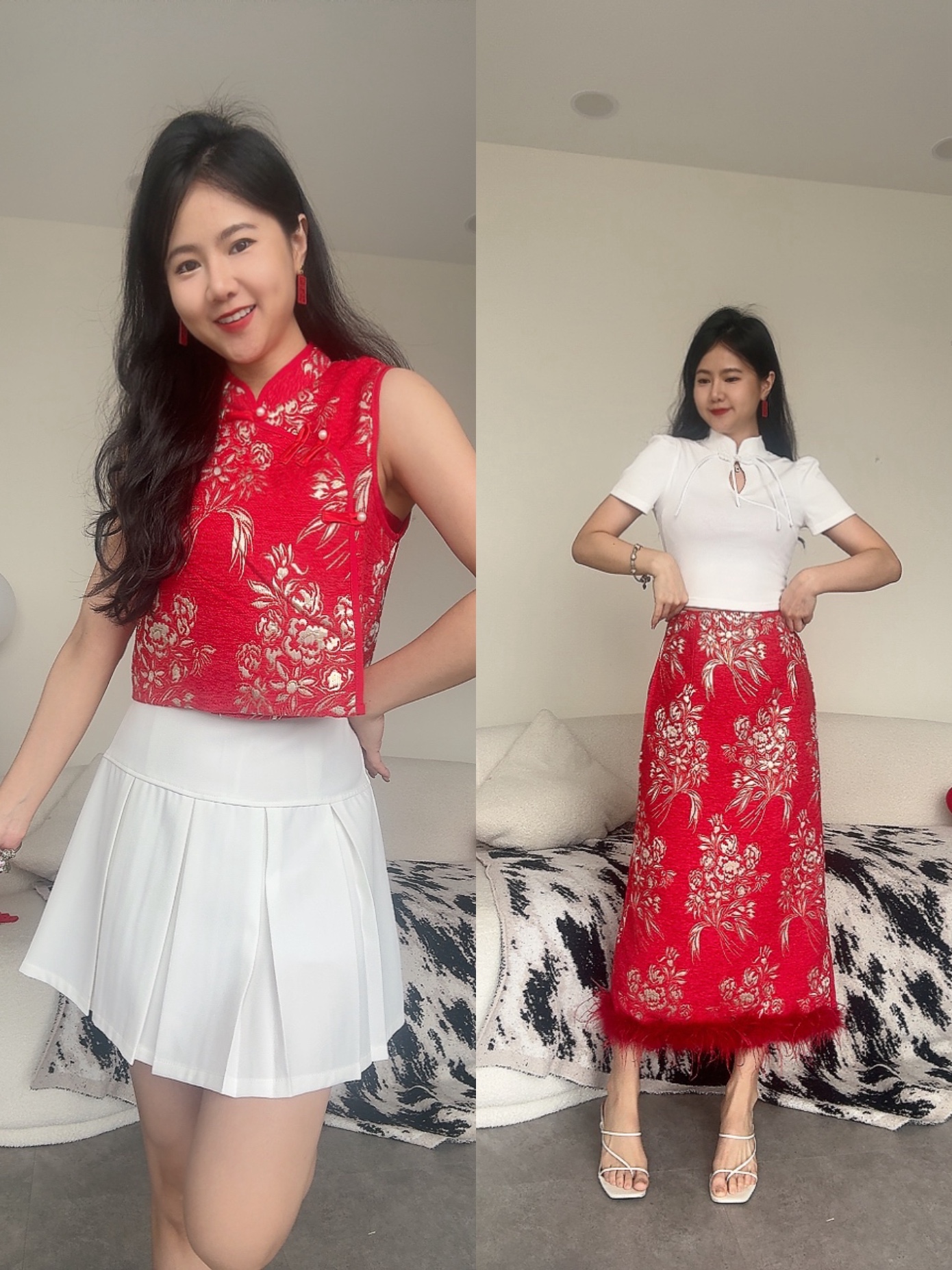 《新年》Elegant绒布长裙无袖套装