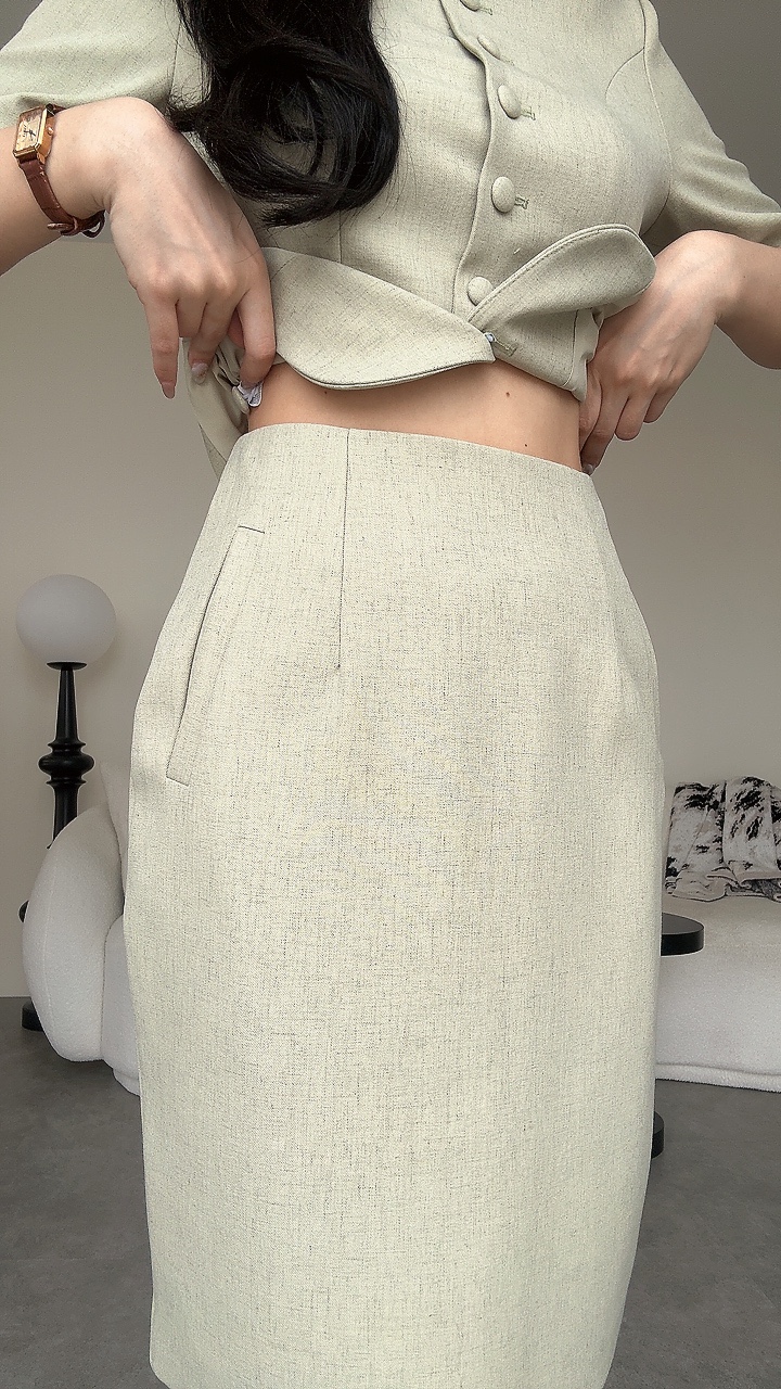 <EL高级系列>高级麻5分Pencil Skirt