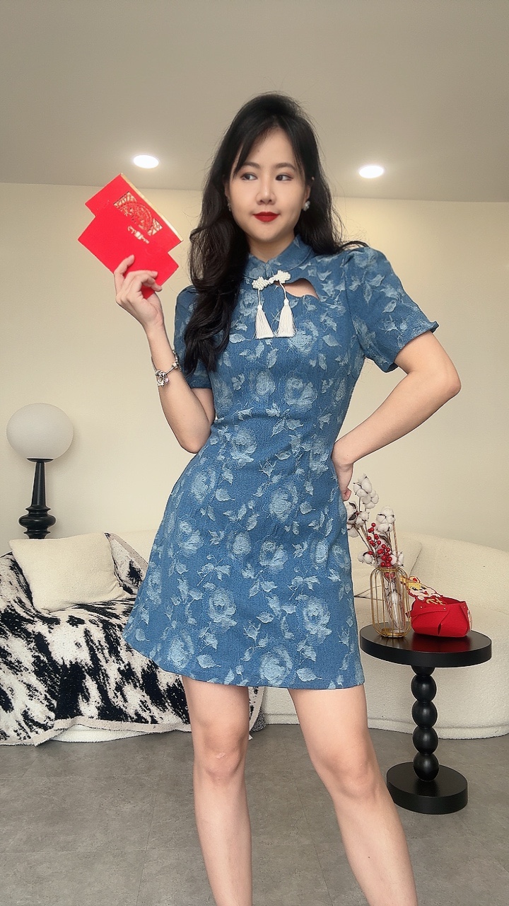 《新年》牛仔短袖连身裙