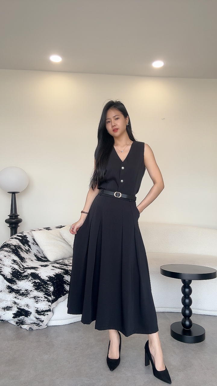 银扣马甲长A摆裙套装-腰带 
