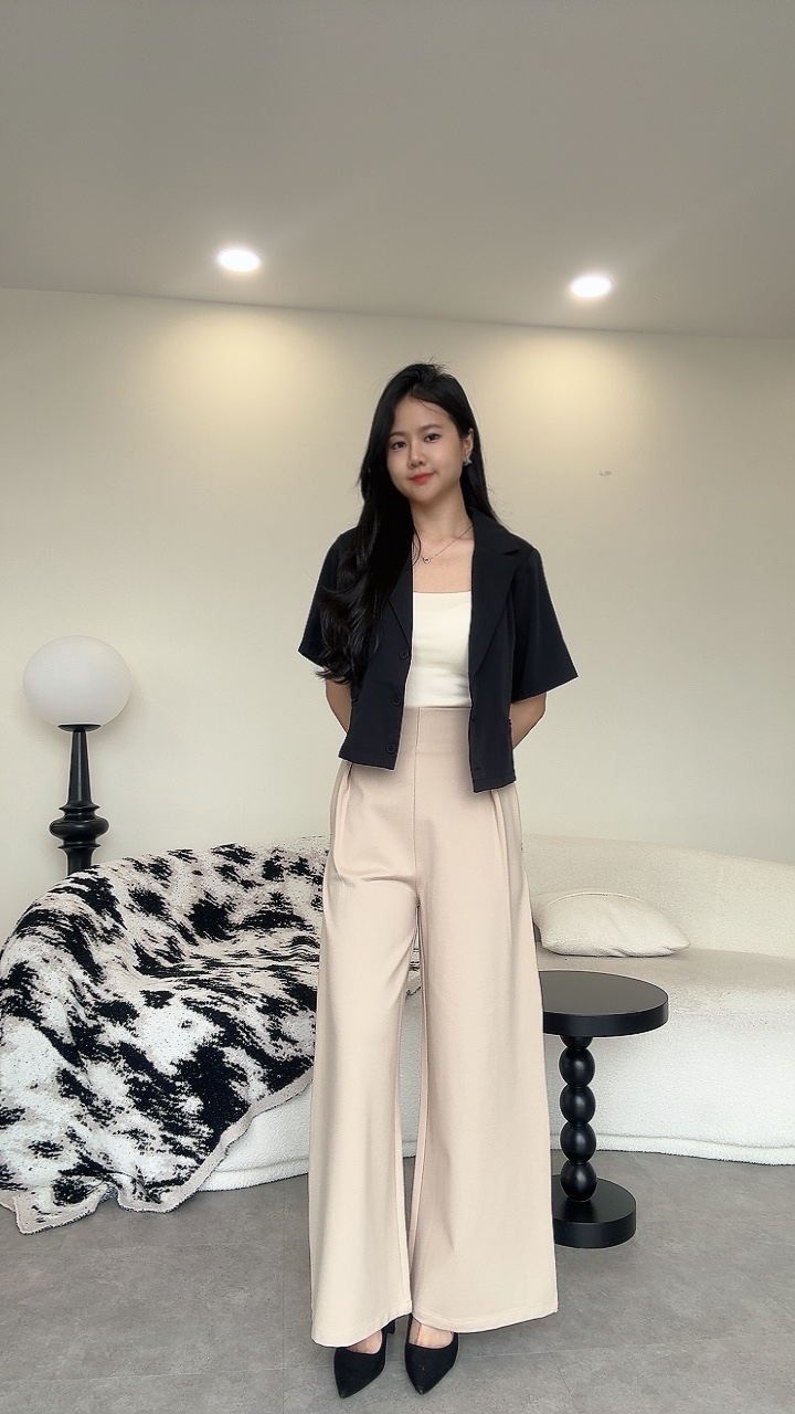 罗马高腰阔腿裤