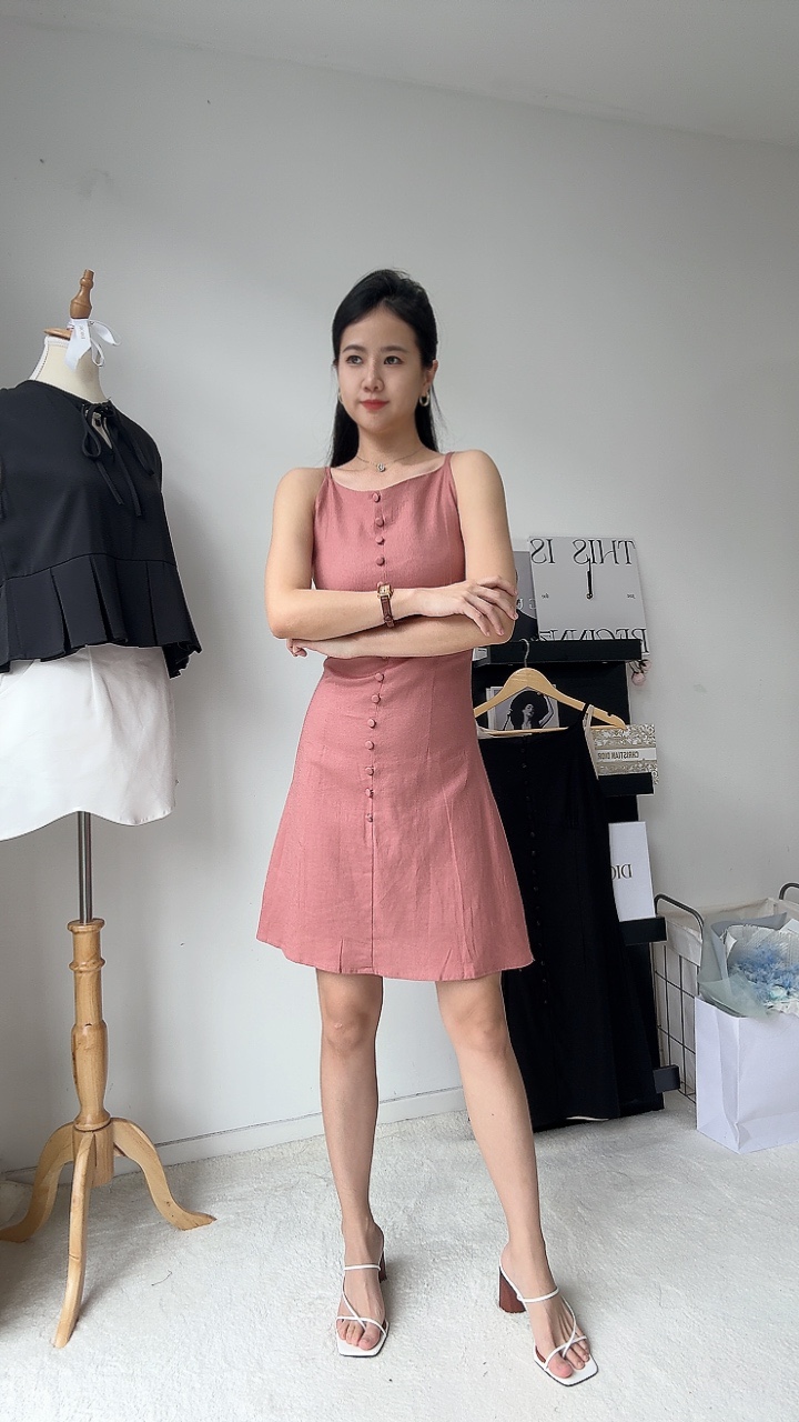 亚麻高雅一字领连身裙