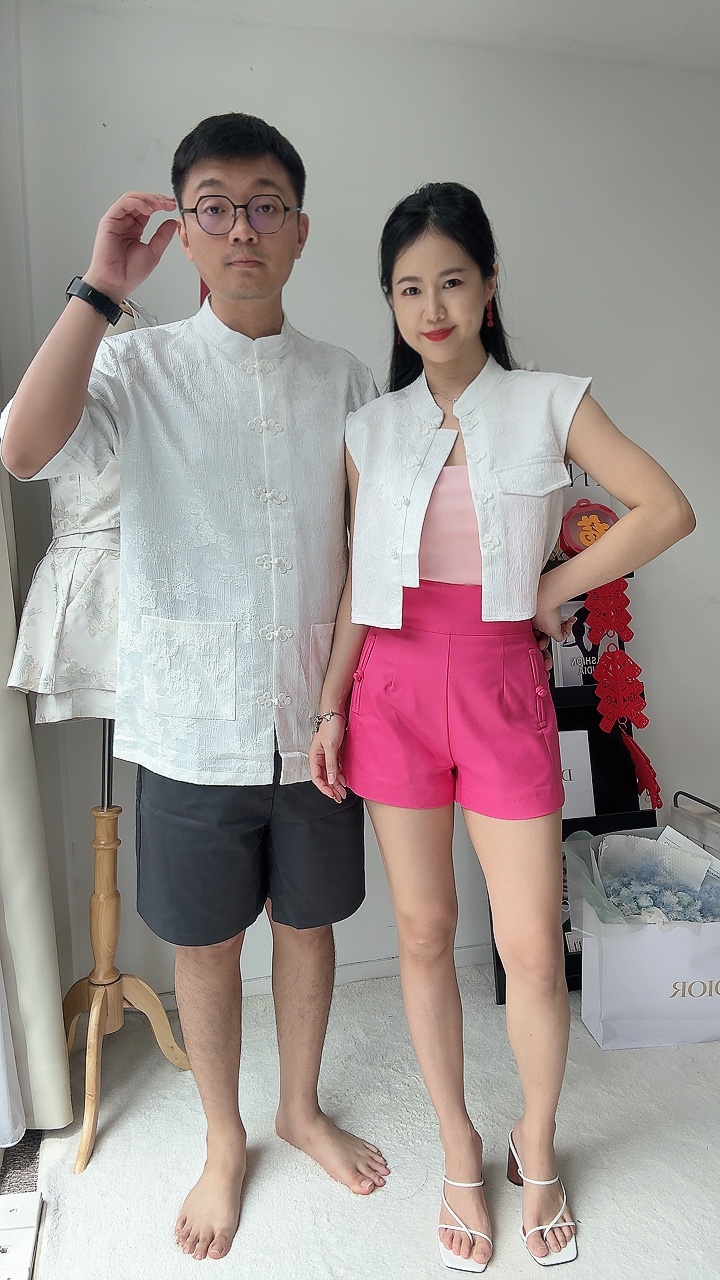 旗袍扣口袋厚腰线短裤