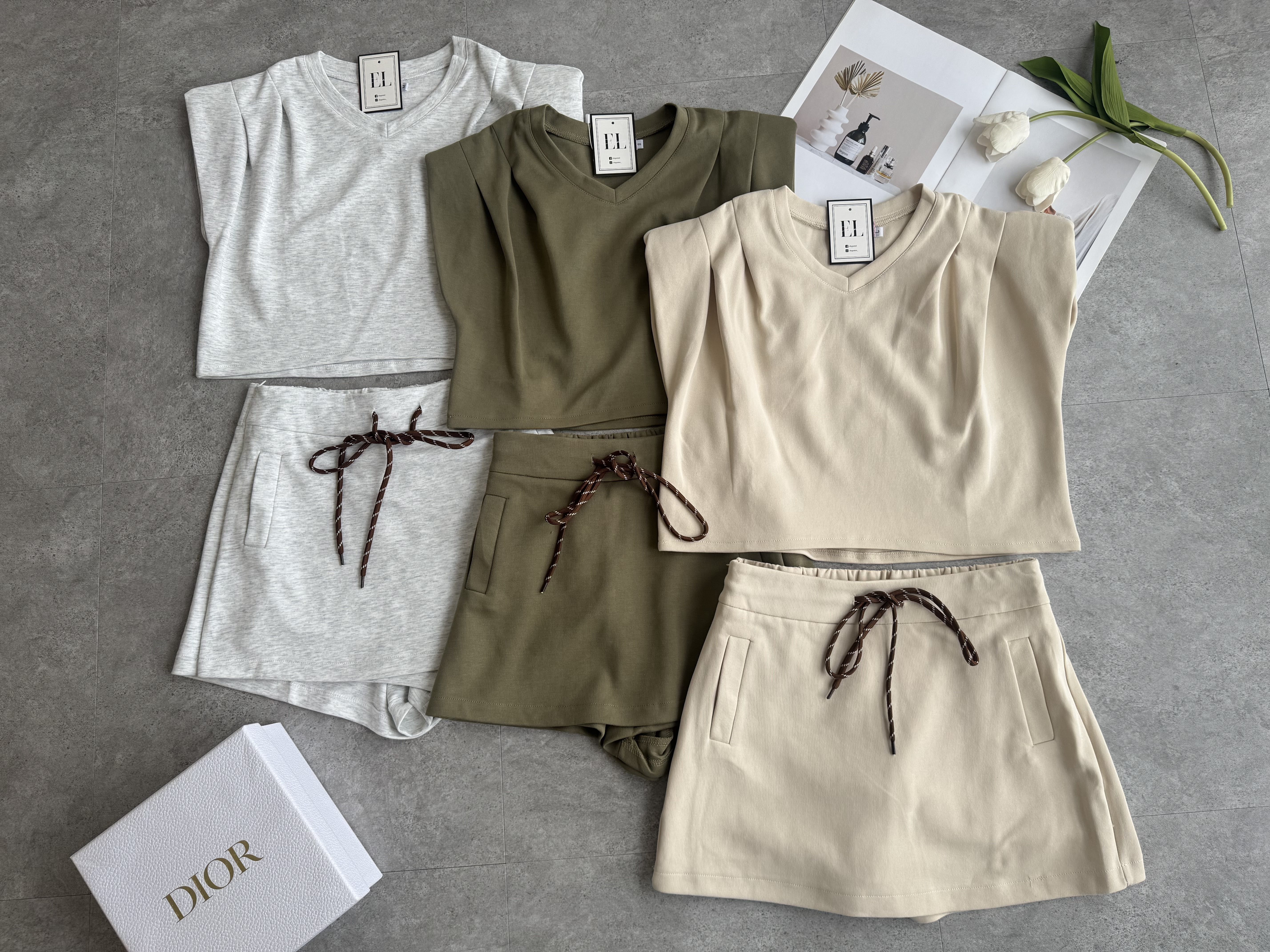 垫肩休闲裤裙套装