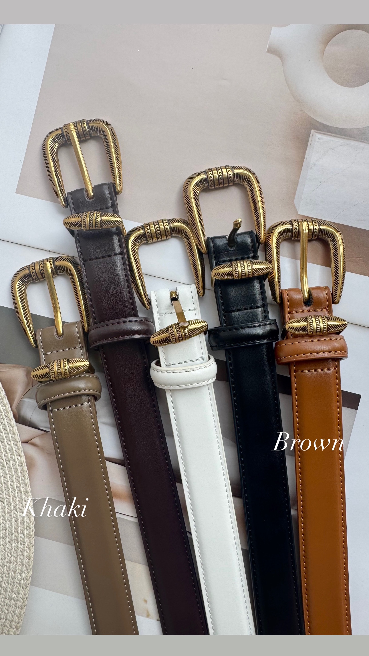 羽毛刻金扣腰带