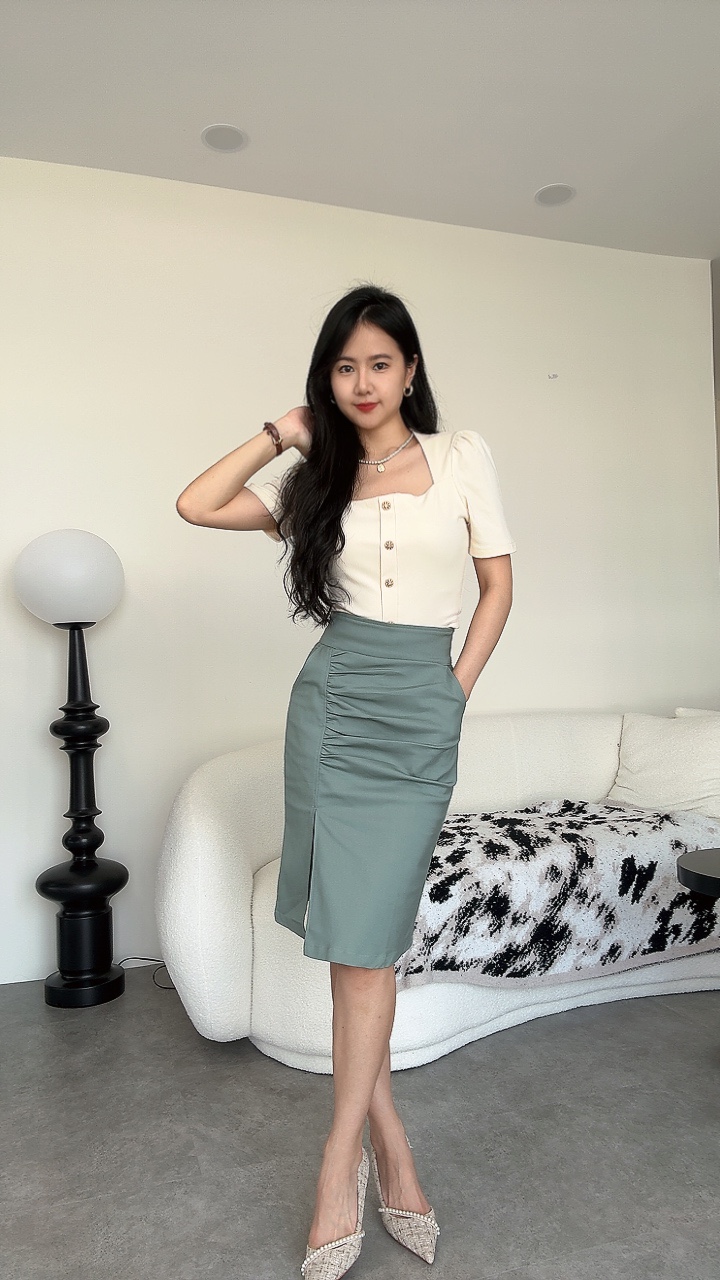 修腹皱褶Pencil Skirt