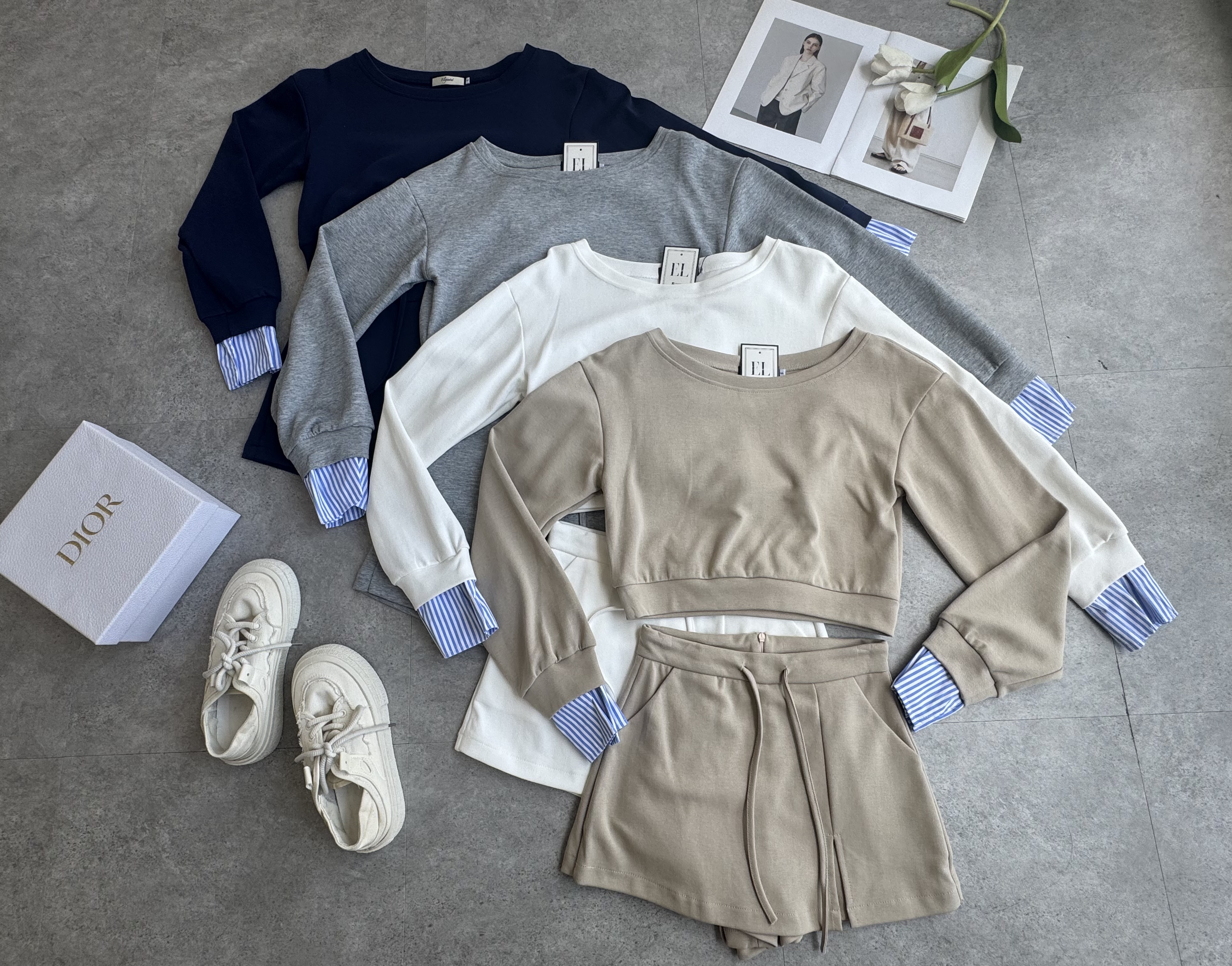 拼接色袖子运动风休闲套装