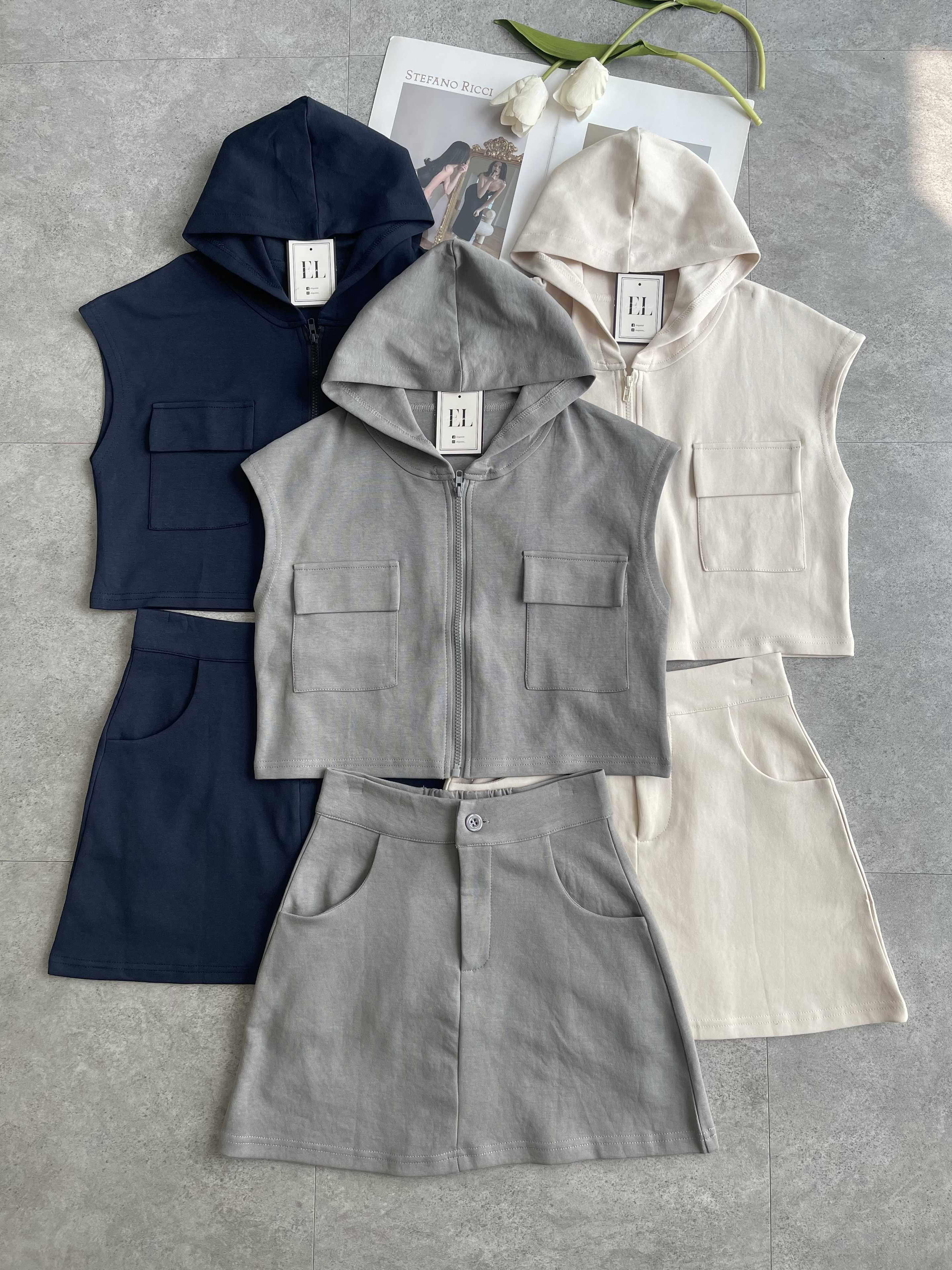 Sporty Zip Hoodie Skirt Set Wear