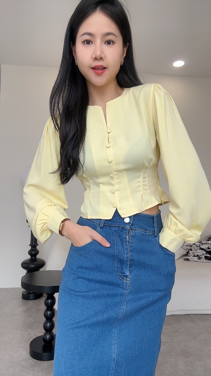 雪纺宫廷侧拉链长袖上衣