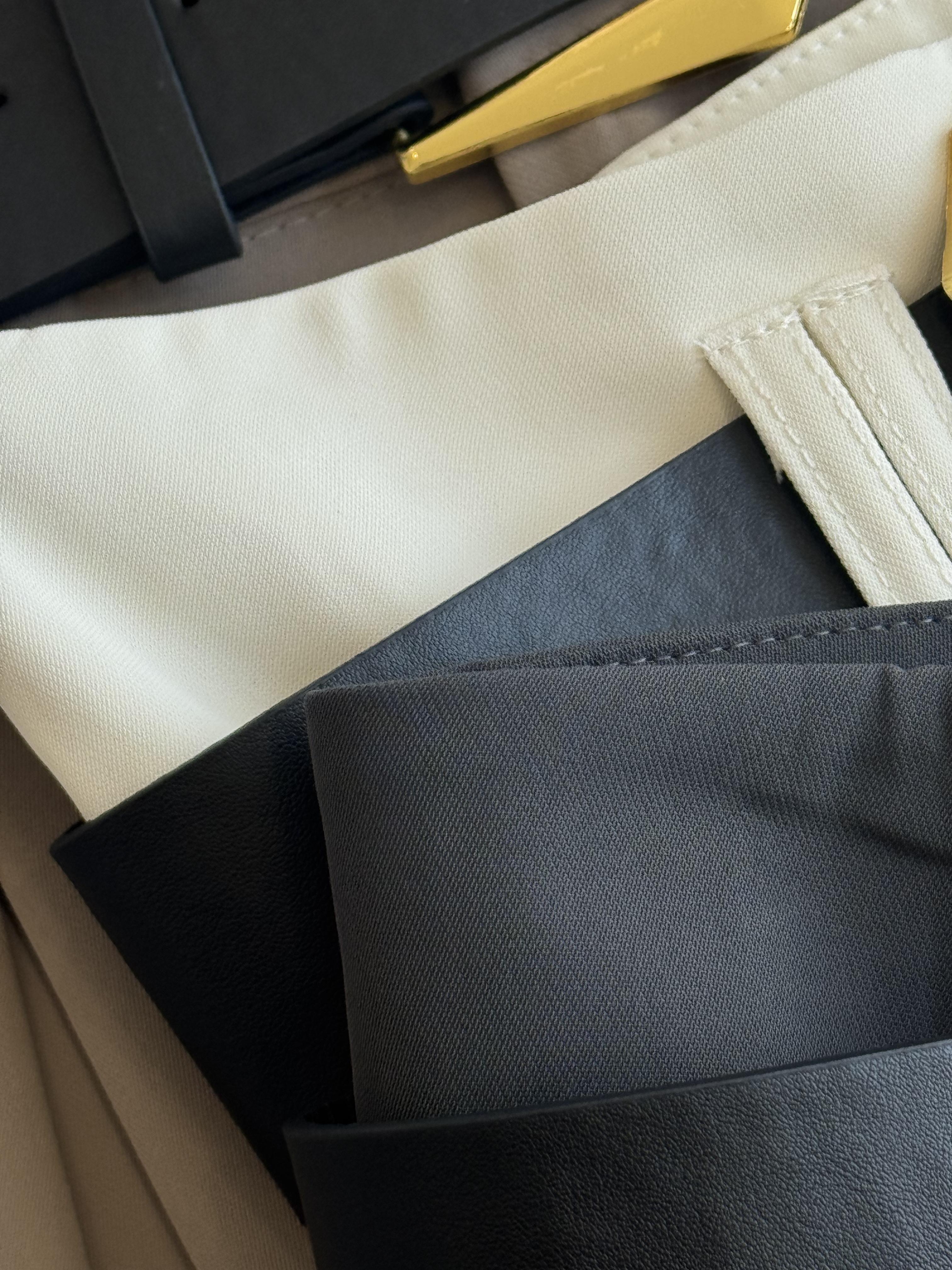 NEW滑垂厚金腰带高腰阔腿裤