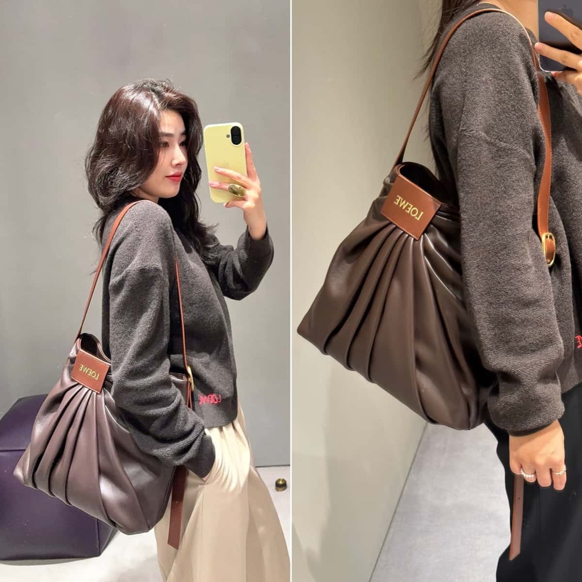 希少　Loewe ラムレザー　タイトスカート　ゴールド　派手　ナッパレザー 2026新作​】柔らかなナッパラムスキンを使用したドレープトートバッグ