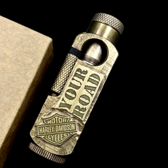 Kerosene Lighter Hand Carved Aged Harley
