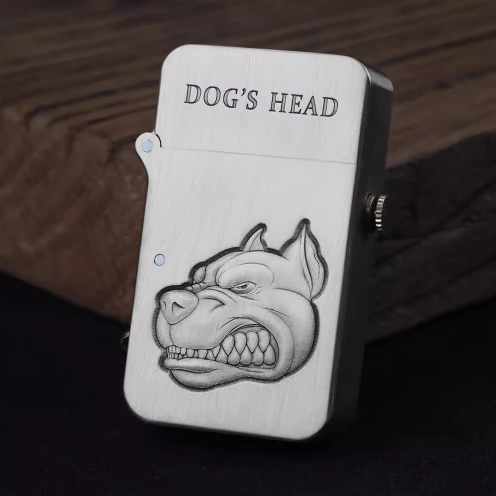 Semi-automatic ignition copper kerosene lighter new dog head machine nine-tailed fox