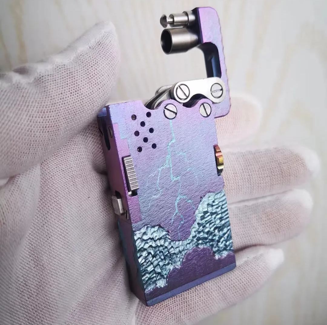Handmade Titanium Metal Mechanical Fuel Gasoline Antique Pipe Arm Lighter 