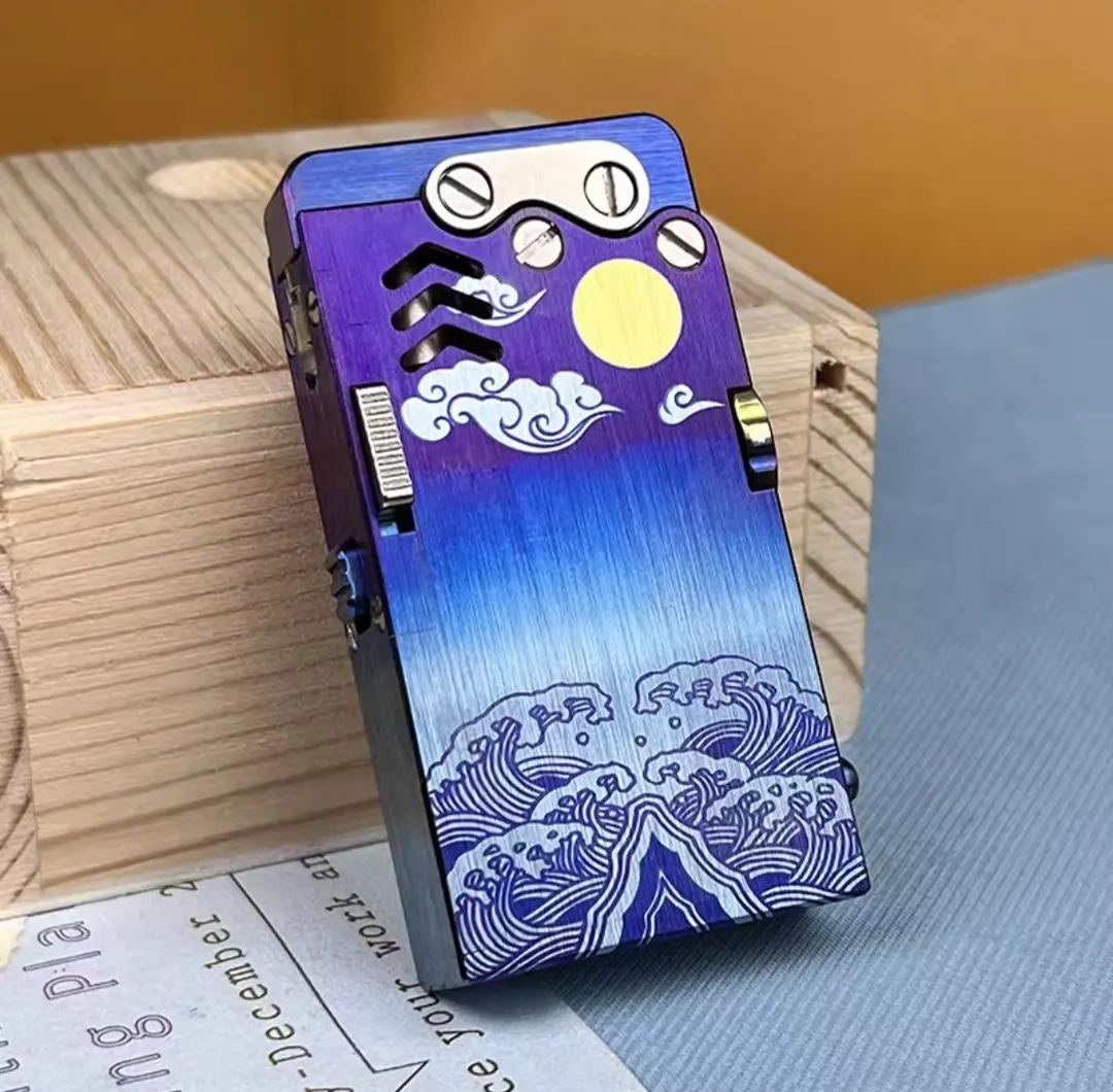 Handmade Titanium Metal Mechanical Fuel Gasoline Antique Pipe Arm Lighter 