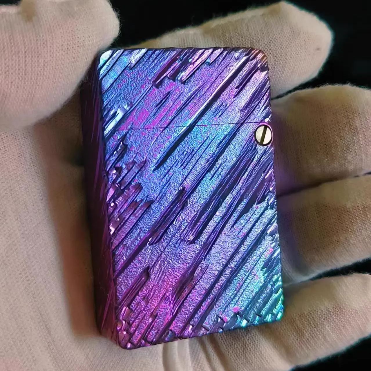 Titanium Kerosene Lighter Tiger Shark Anodized with Stone Engraving