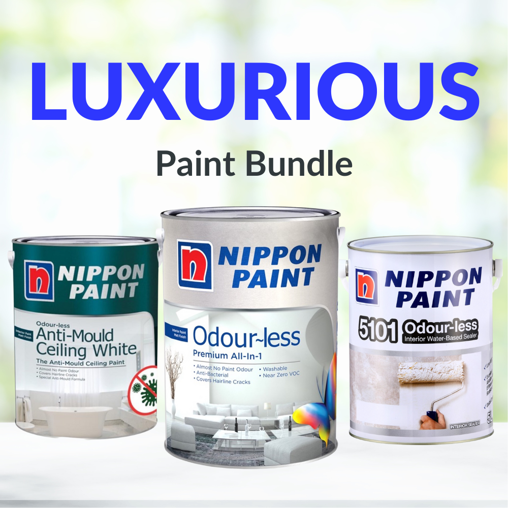 LUXURIOUS Bundle - Nippon Paint Sets-GoKimDiam Hardware Shop Shop online for all your hardware needs at GoKimDiam Hardware Shop (by Kak Heng Hardware)! From wide range of hardware tools, premium paint supplies to essential tools for home DIY projects. Enjoy free islandwide delivery with min. $120 online order to Orchard, Tuas, Jurong, Punggol, Bedok, Sengkang, Hougang, Bukit Timah, Bukit Panjang, Bukit Batok etc. Shop with us today! Or, visit our Hardware Shop in Sembawang!