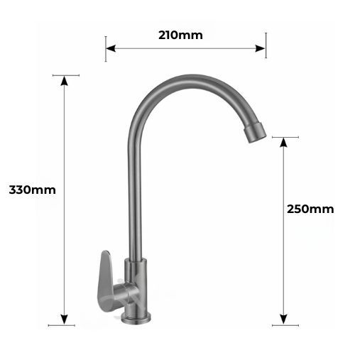 Rico 30405-13-C Cold Water Kitchen Sink Tap Durable Stainless Steel Water Saving 4.7 litres/min Brass Mixer Tap