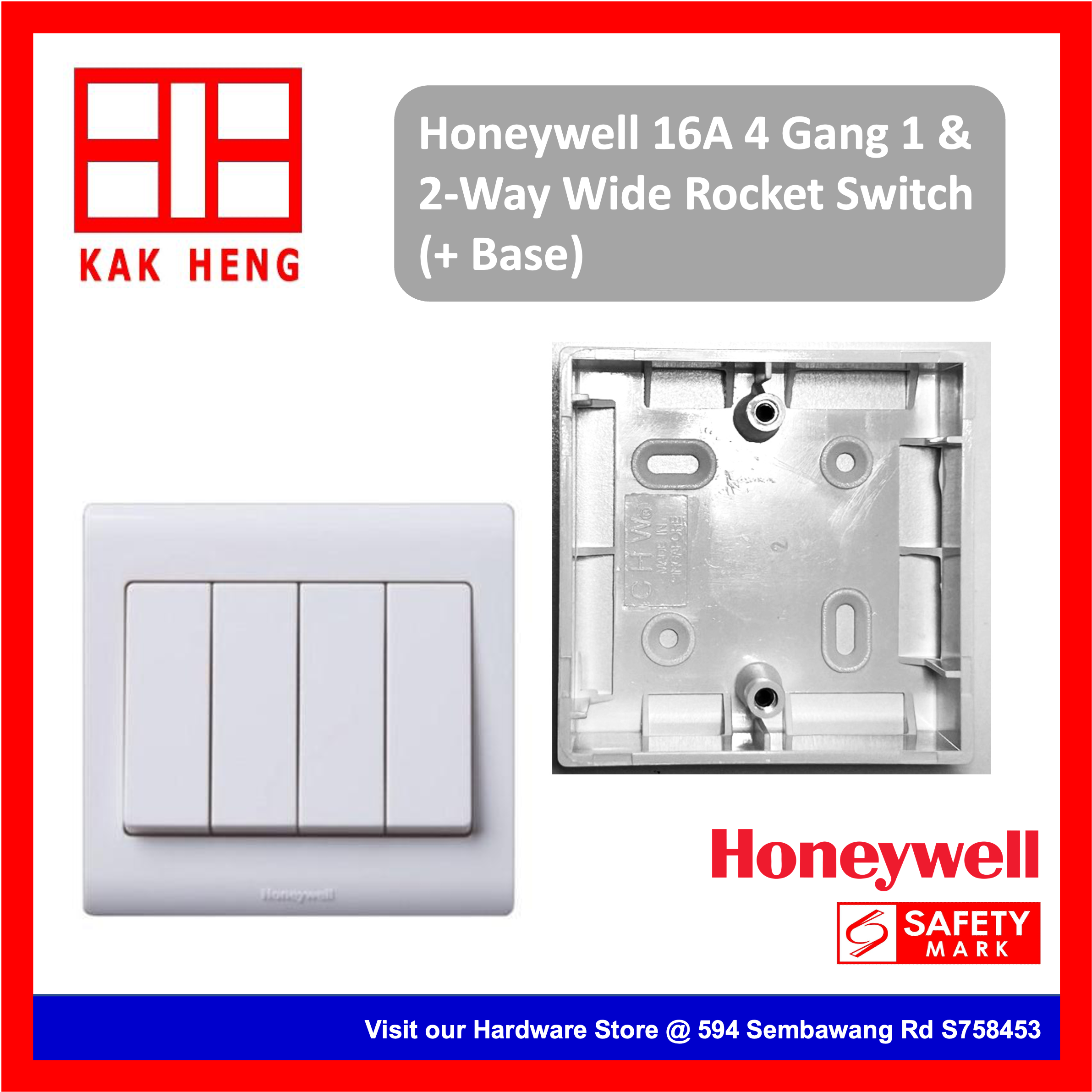Honeywell 4 Gang 16A Large Rocket Switch (1 Way & 2 Way)
