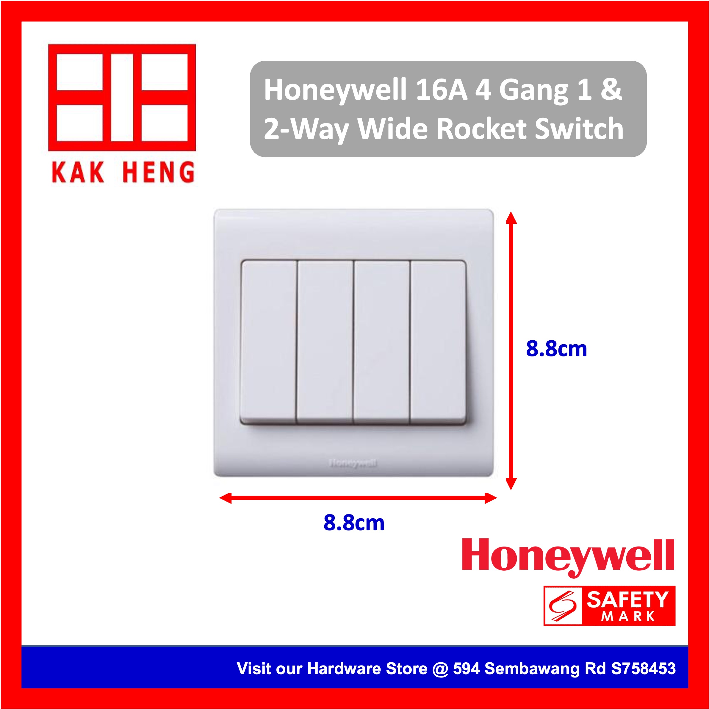 Honeywell 4 Gang 16A Large Rocket Switch (1 Way & 2 Way)