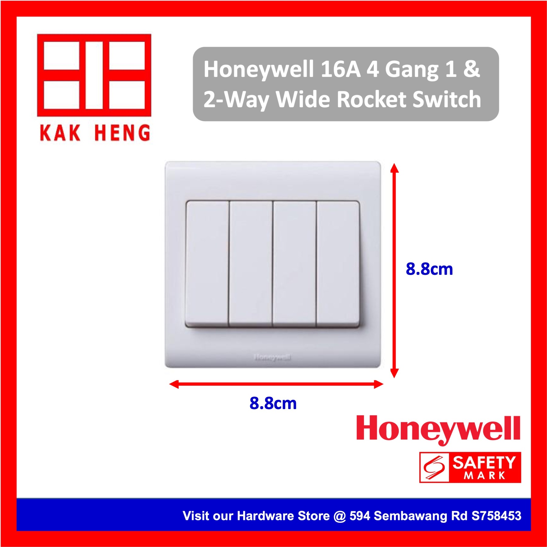 Honeywell 4 Gang 16A Large Rocket Switch (1 Way & 2 Way)
