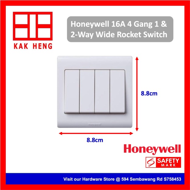 Honeywell 4 Gang 16A Large Rocket Switch (1 Way & 2 Way)
