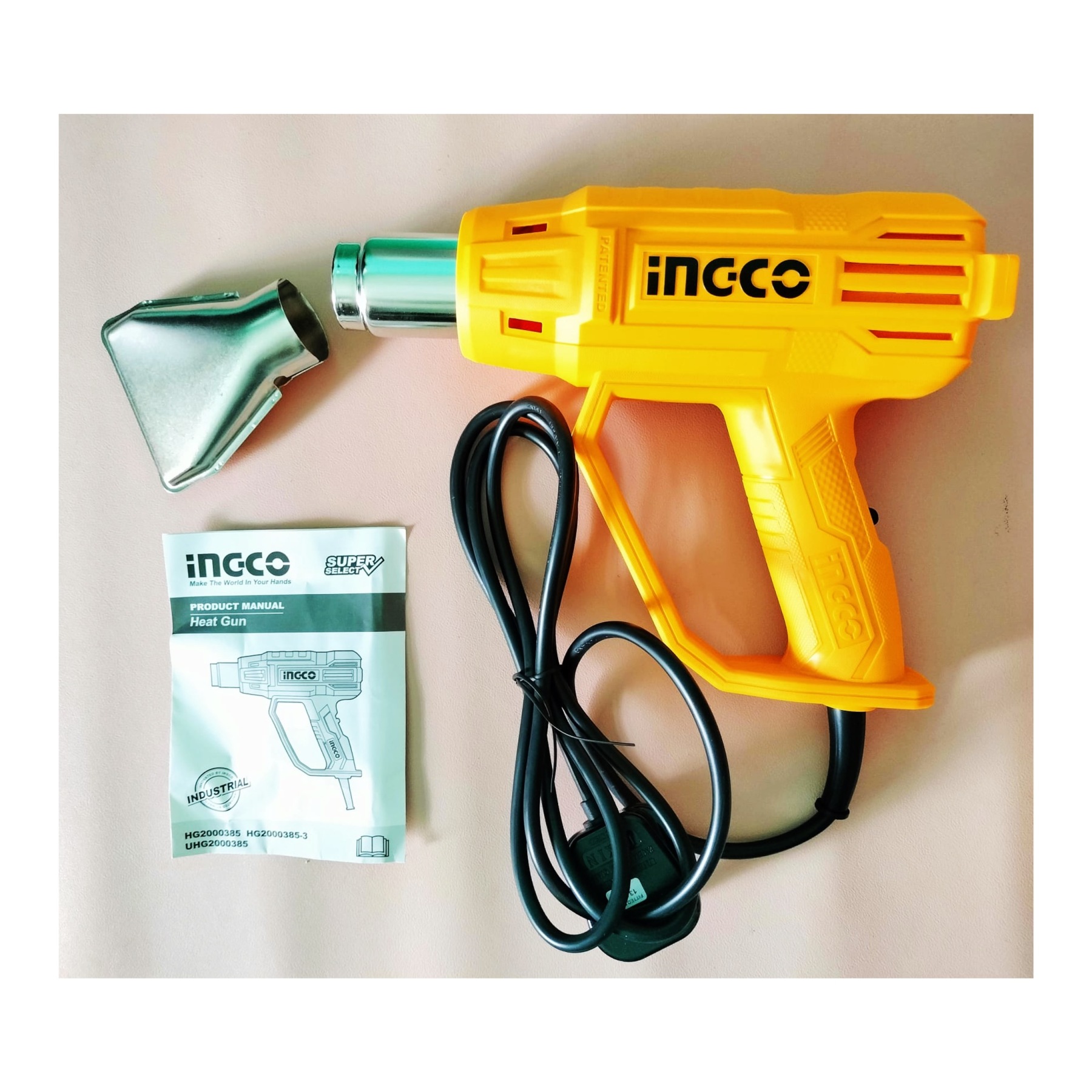 INGCO 240V Dual Temperature Two Stages Corded Heat Gun (HG2000385)-GoKimDiam Hardware Shop Shop online for all your hardware needs at GoKimDiam Hardware Shop (by Kak Heng Hardware)! From wide range of hardware tools, premium paint supplies to essential tools for home DIY projects. Enjoy free islandwide delivery with min. $120 online order to Orchard, Tuas, Jurong, Punggol, Bedok, Sengkang, Hougang, Bukit Timah, Bukit Panjang, Bukit Batok etc. Shop with us today! Or, visit our Hardware Shop in Sembawang!