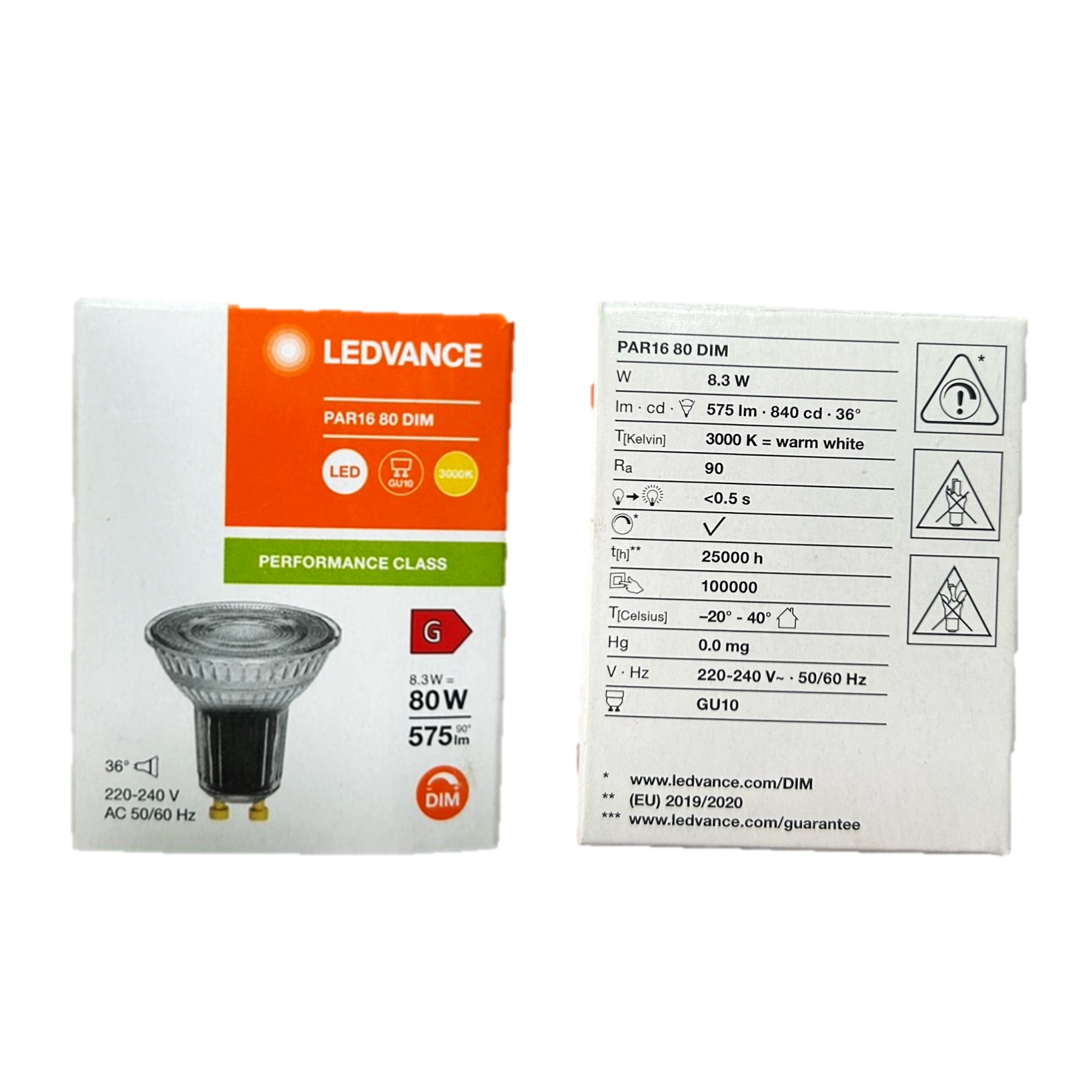 LEDVANCE PAR16 80 DIM - 8.3W Dimmable GU10 LED Bulbs in Warm White & C