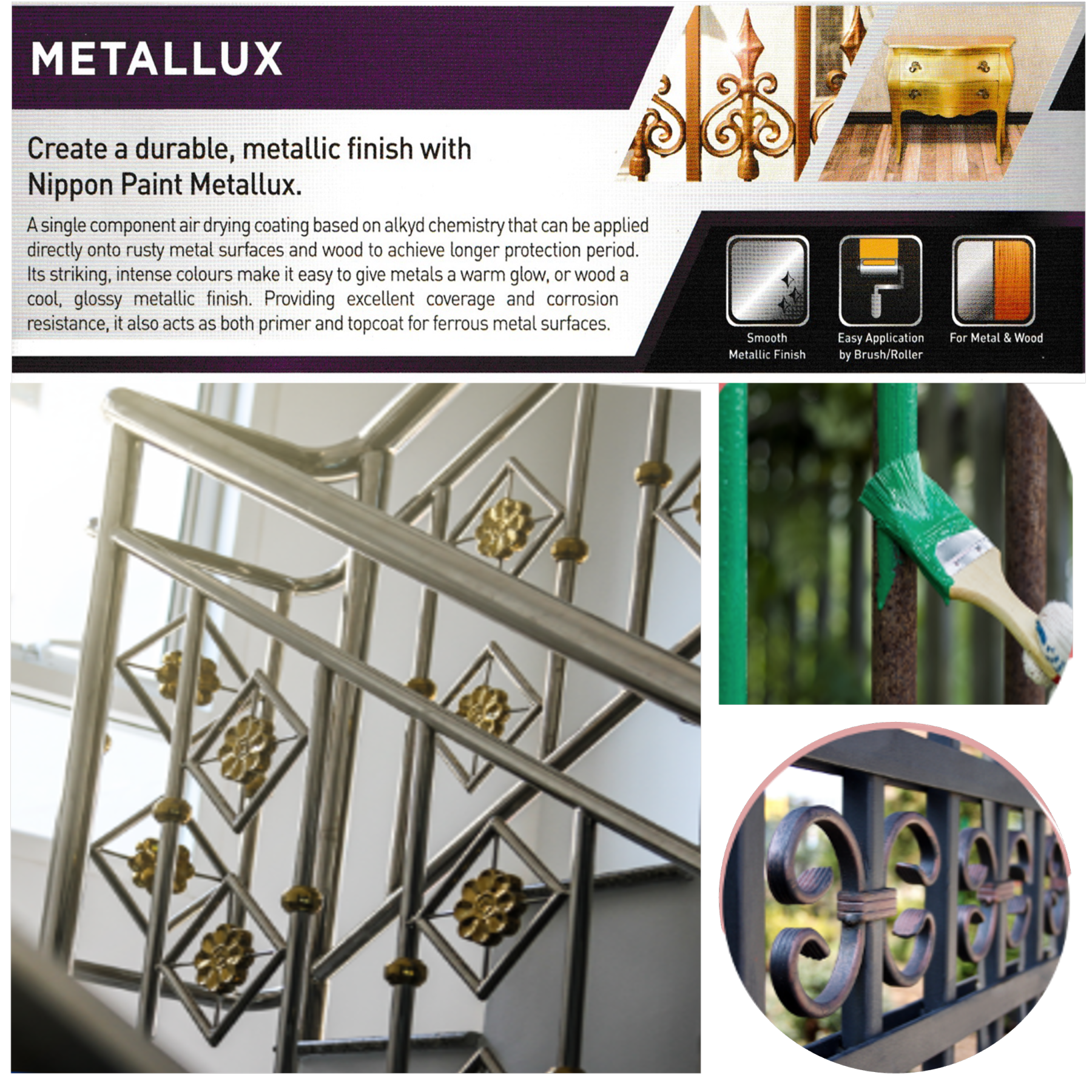 (1L) Nippon Paint Metallux -GoKimDiam Hardware Shop Shop online for all your hardware needs at GoKimDiam Hardware Shop (by Kak Heng Hardware)! From wide range of hardware tools, premium paint supplies to essential tools for home DIY projects. Enjoy free islandwide delivery with min. $120 online order to Orchard, Tuas, Jurong, Punggol, Bedok, Sengkang, Hougang, Bukit Timah, Bukit Panjang, Bukit Batok etc. Shop with us today! Or, visit our Hardware Shop in Sembawang!