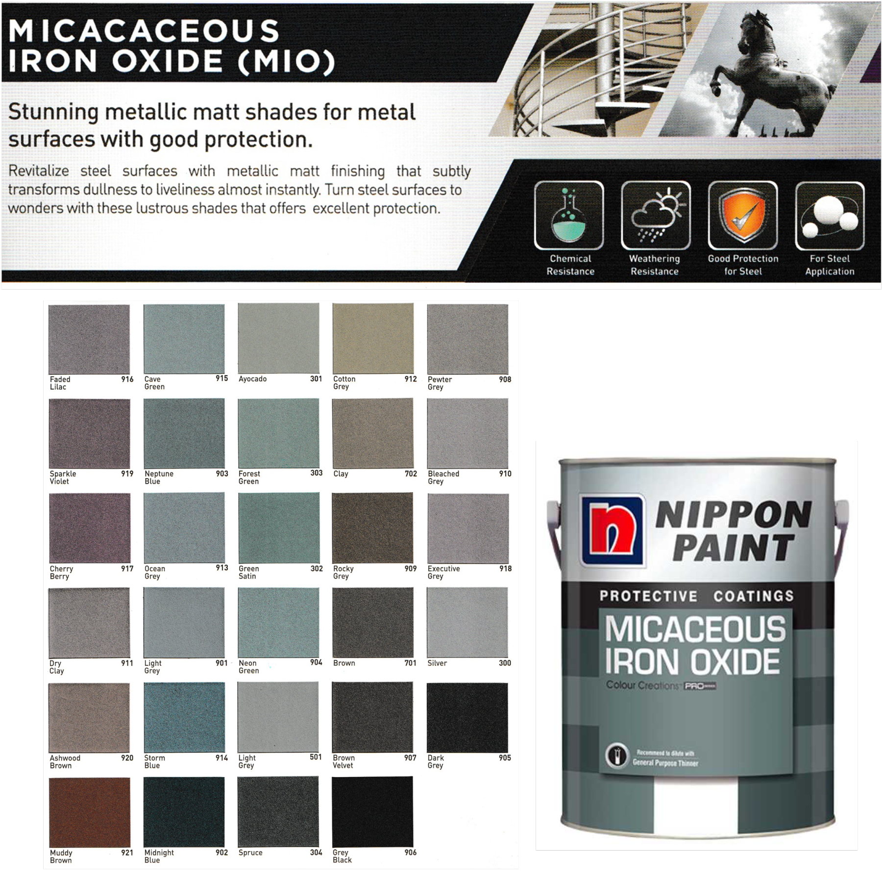 (1L) Nippon Paint Micaceous Iron Oxide -GoKimDiam Hardware Shop Shop online for all your hardware needs at GoKimDiam Hardware Shop (by Kak Heng Hardware)! From wide range of hardware tools, premium paint supplies to essential tools for home DIY projects. Enjoy free islandwide delivery with min. $120 online order to Orchard, Tuas, Jurong, Punggol, Bedok, Sengkang, Hougang, Bukit Timah, Bukit Panjang, Bukit Batok etc. Shop with us today! Or, visit our Hardware Shop in Sembawang!