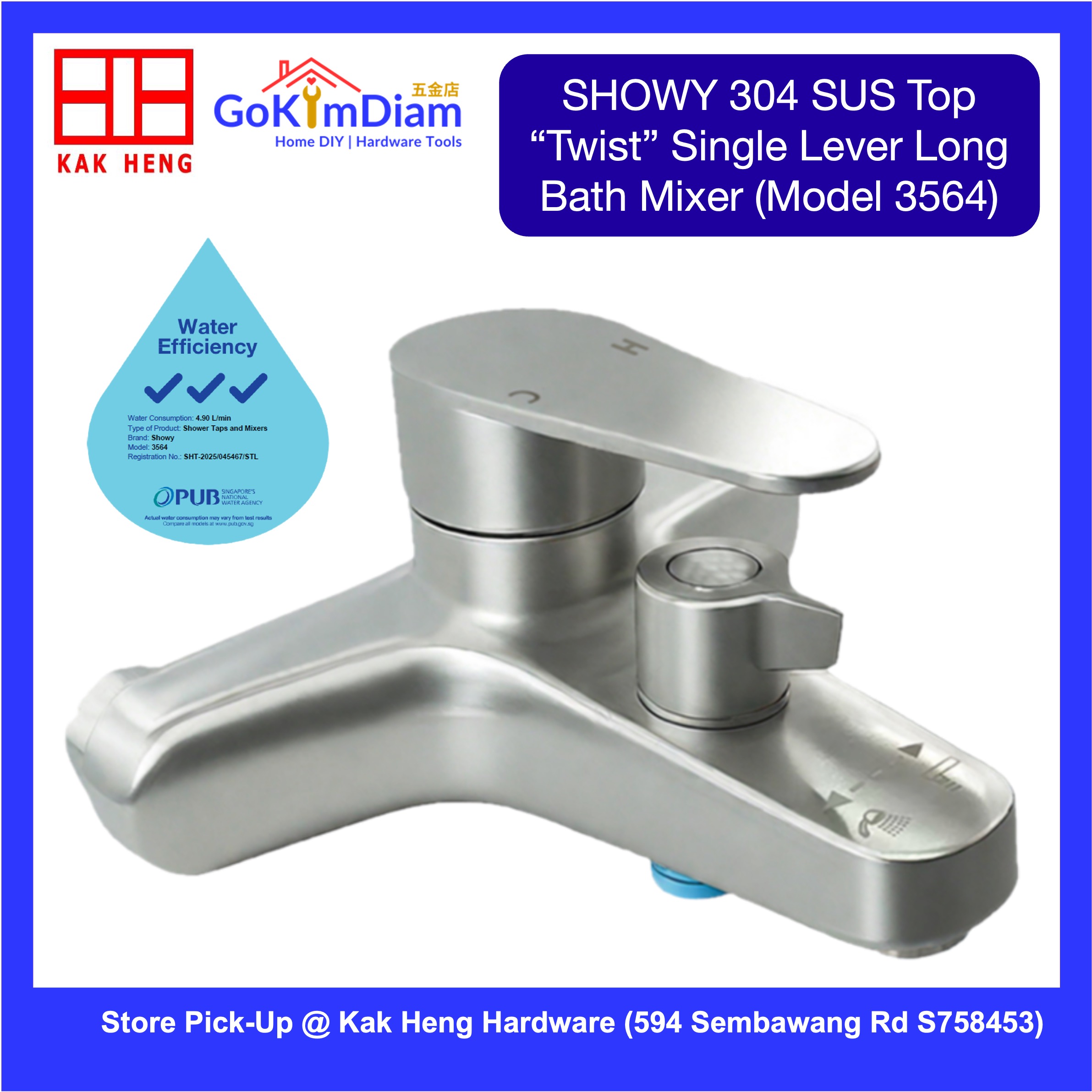 Showy 3564 Hot & Cold Shower Mixer Tap in 304 SUS