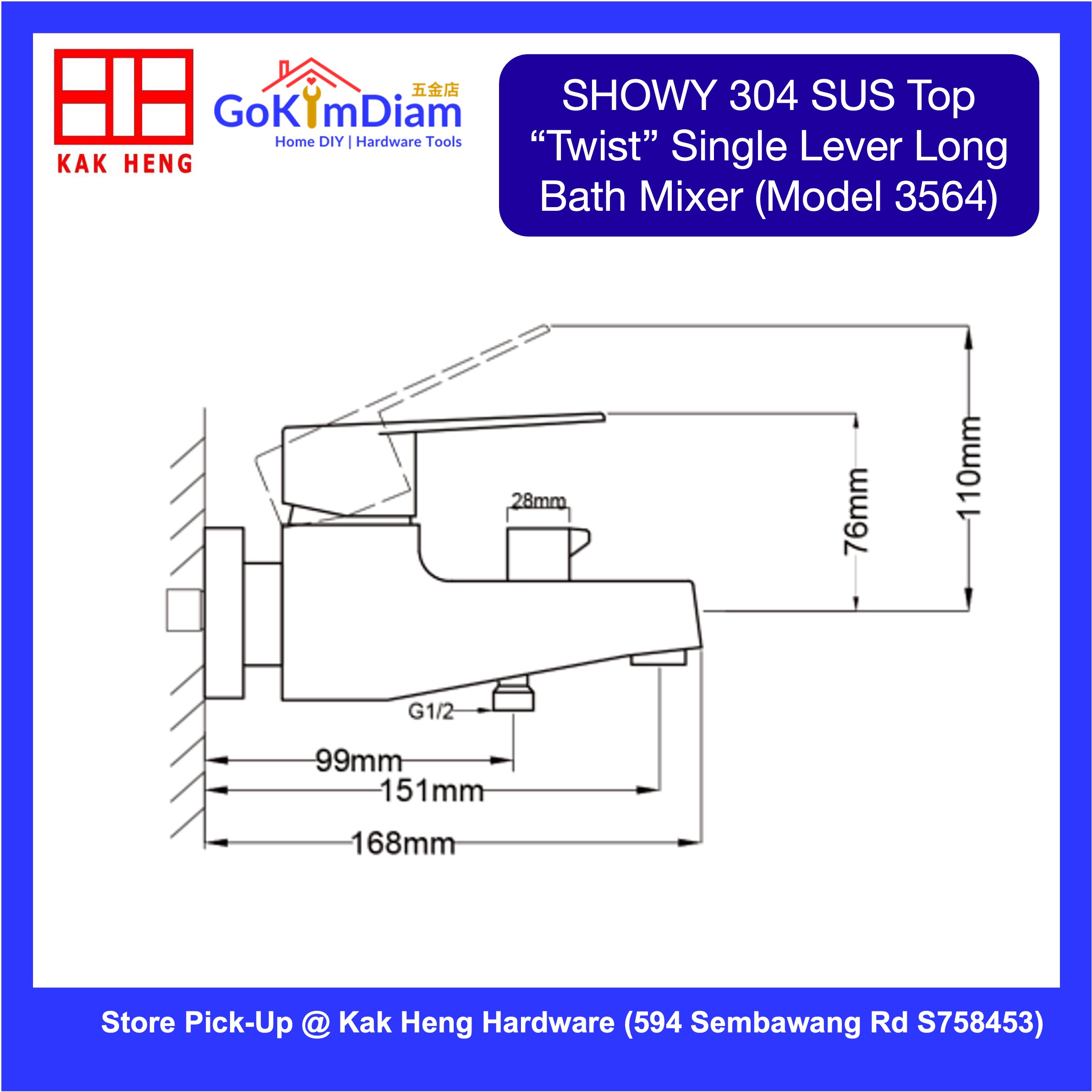 Showy 3564 Hot & Cold Shower Mixer Tap in 304 SUS