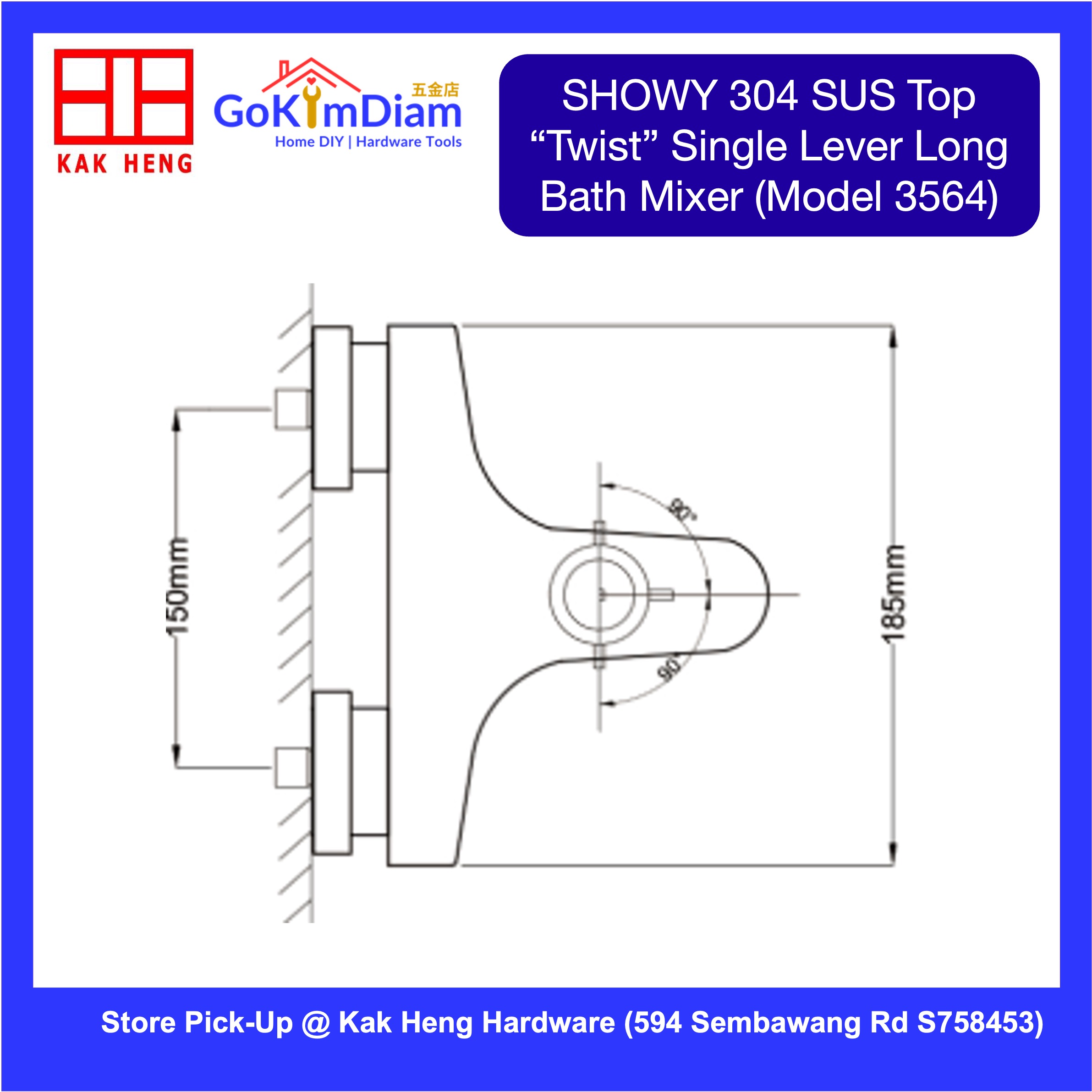 Showy 3564 Hot & Cold Shower Mixer Tap in 304 SUS